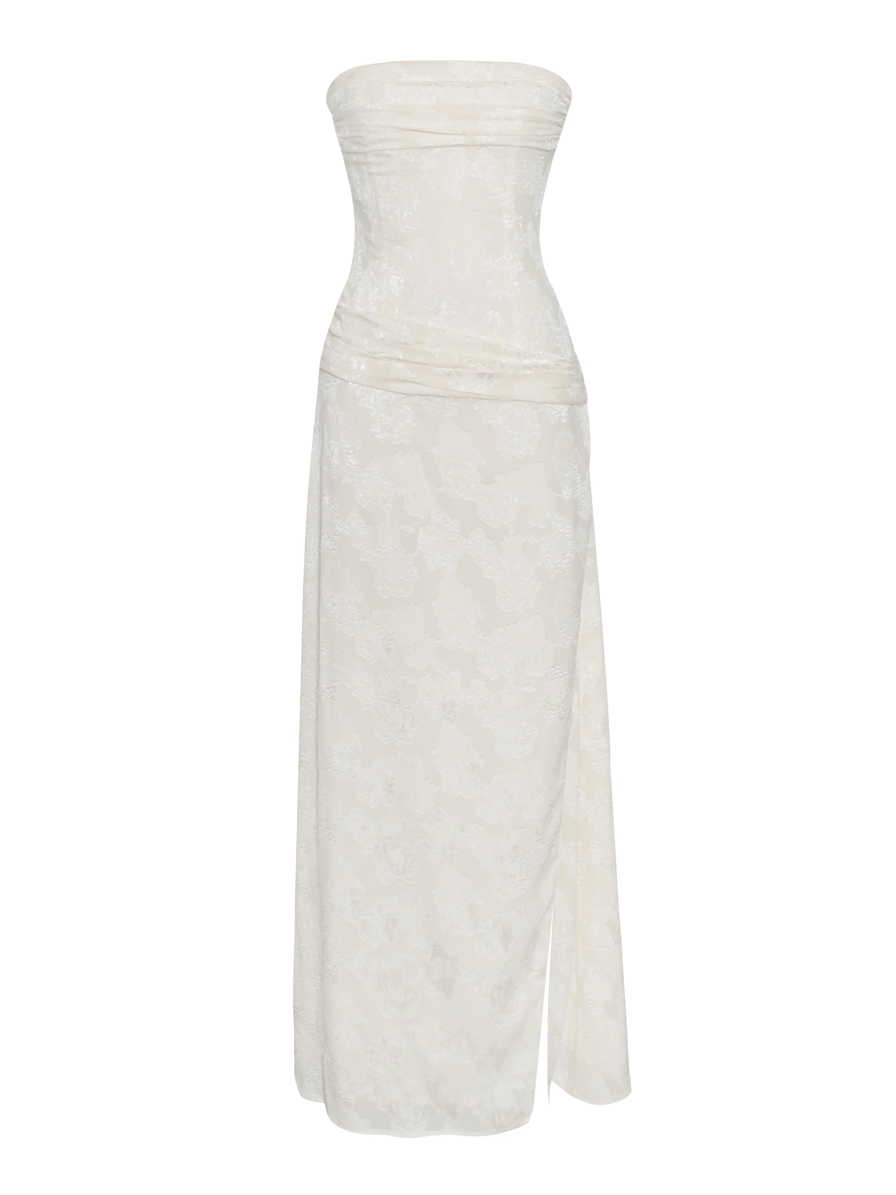 Xatia Off White Jacquard Textured High Slit Maxi Dress - Image 10