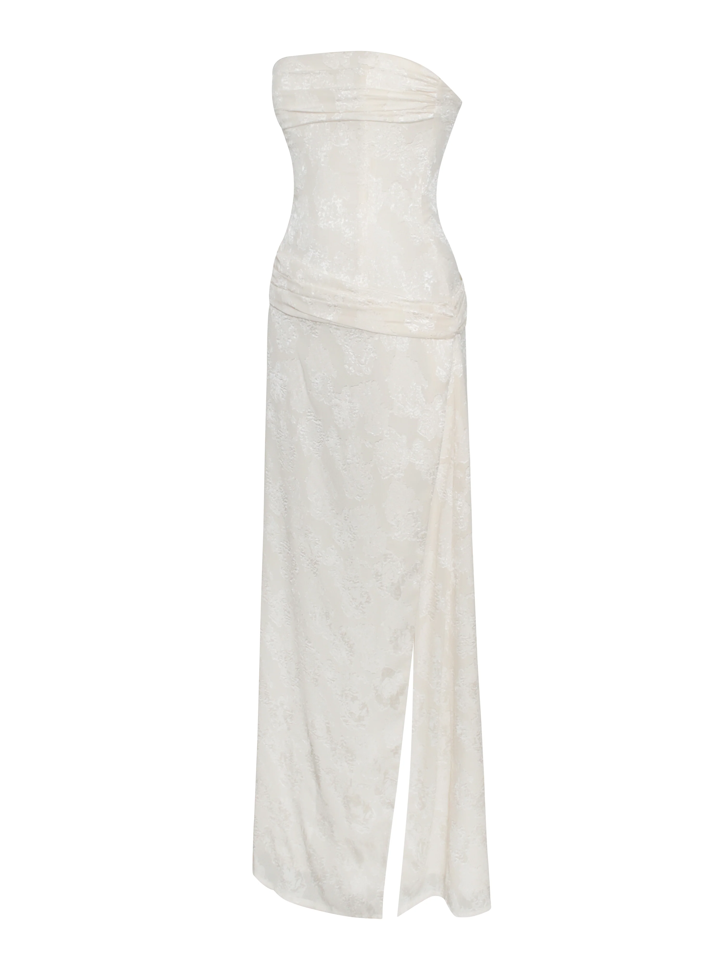 Xatia Off White Jacquard Textured High Slit Maxi Dress - Image 11