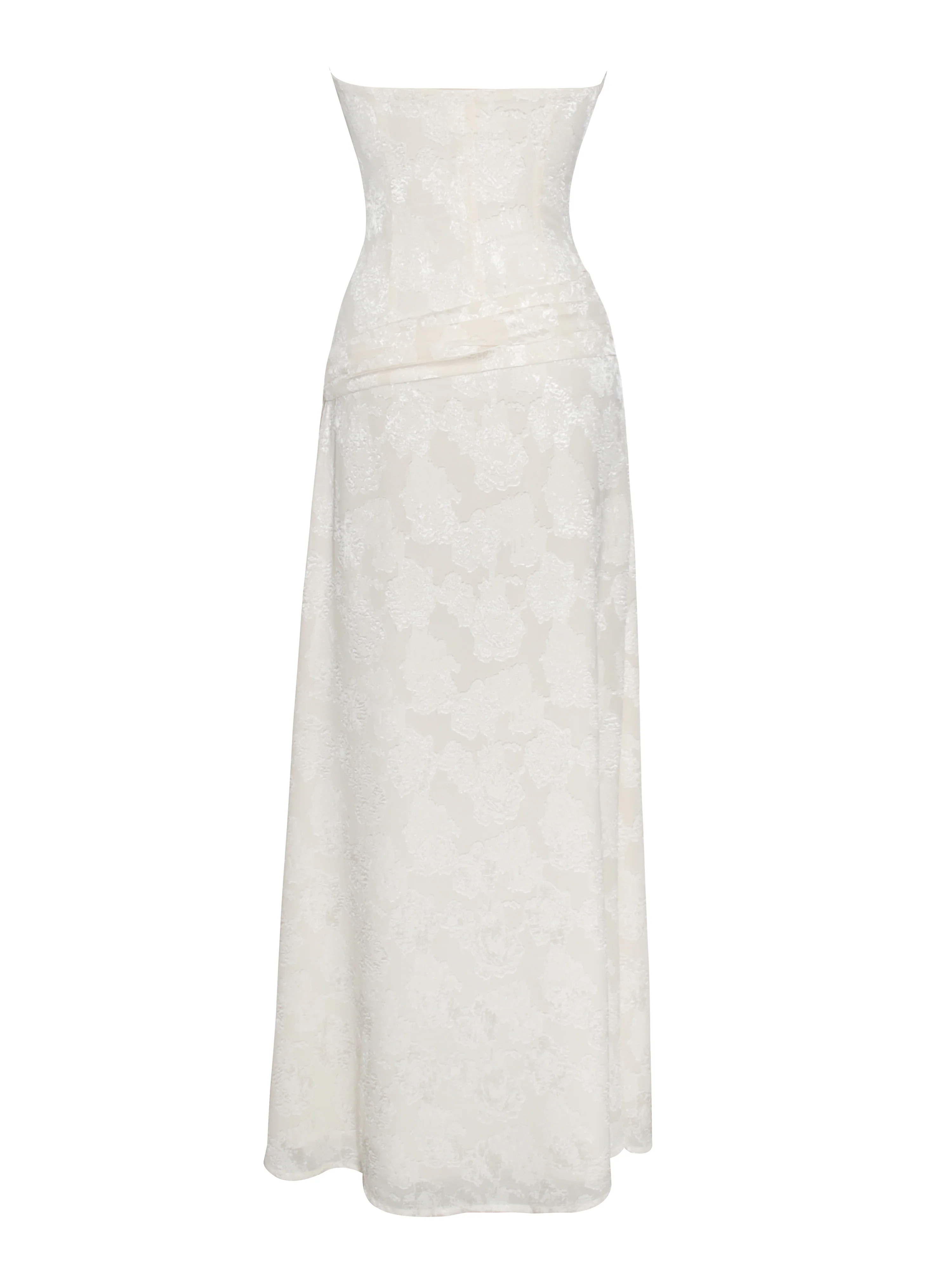 Xatia Off White Jacquard Textured High Slit Maxi Dress - Image 12