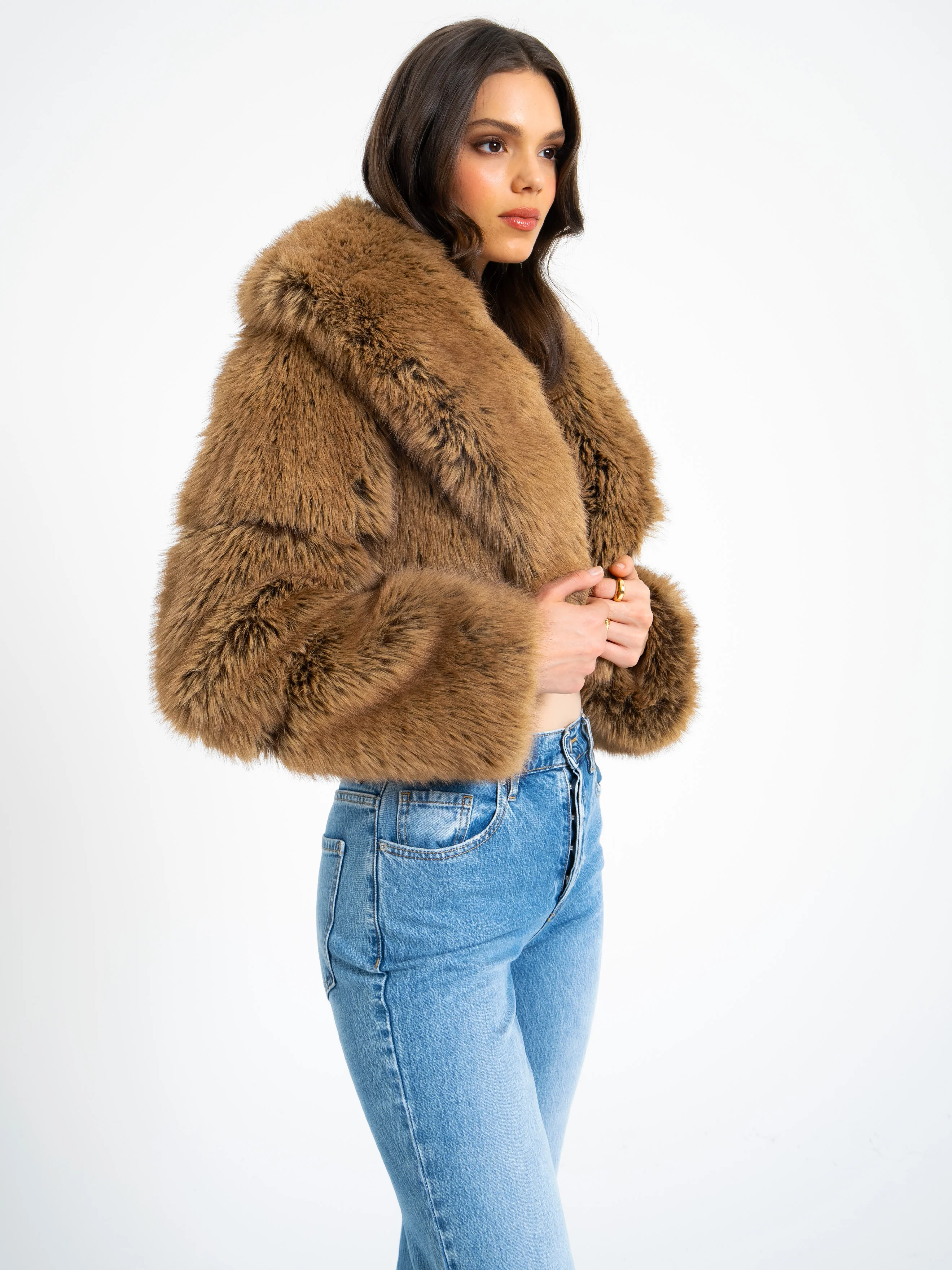Yadavi Brown Vegan Fur Cropped Jacket - Image 10