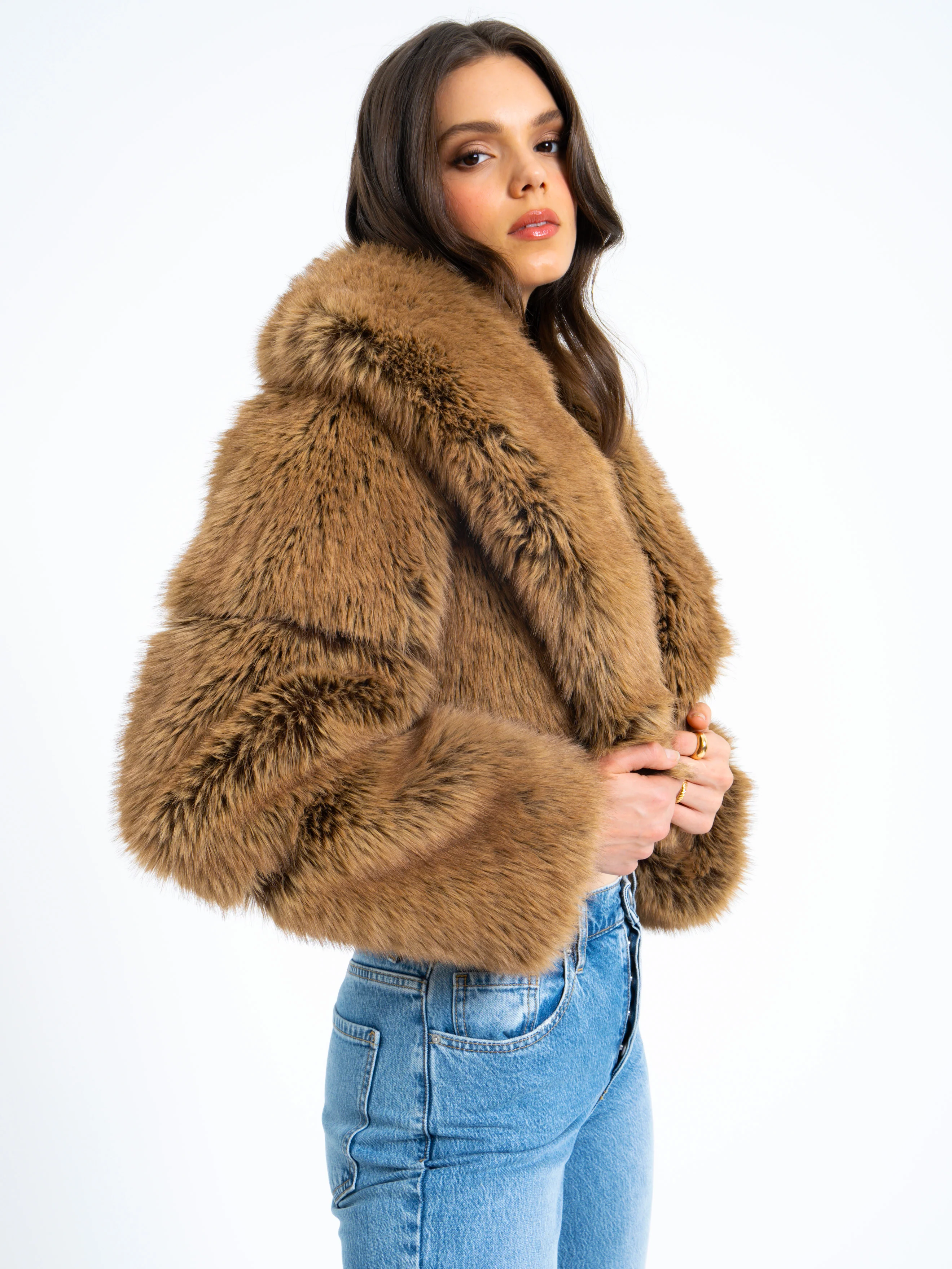 Yadavi Brown Vegan Fur Cropped Jacket - Image 11