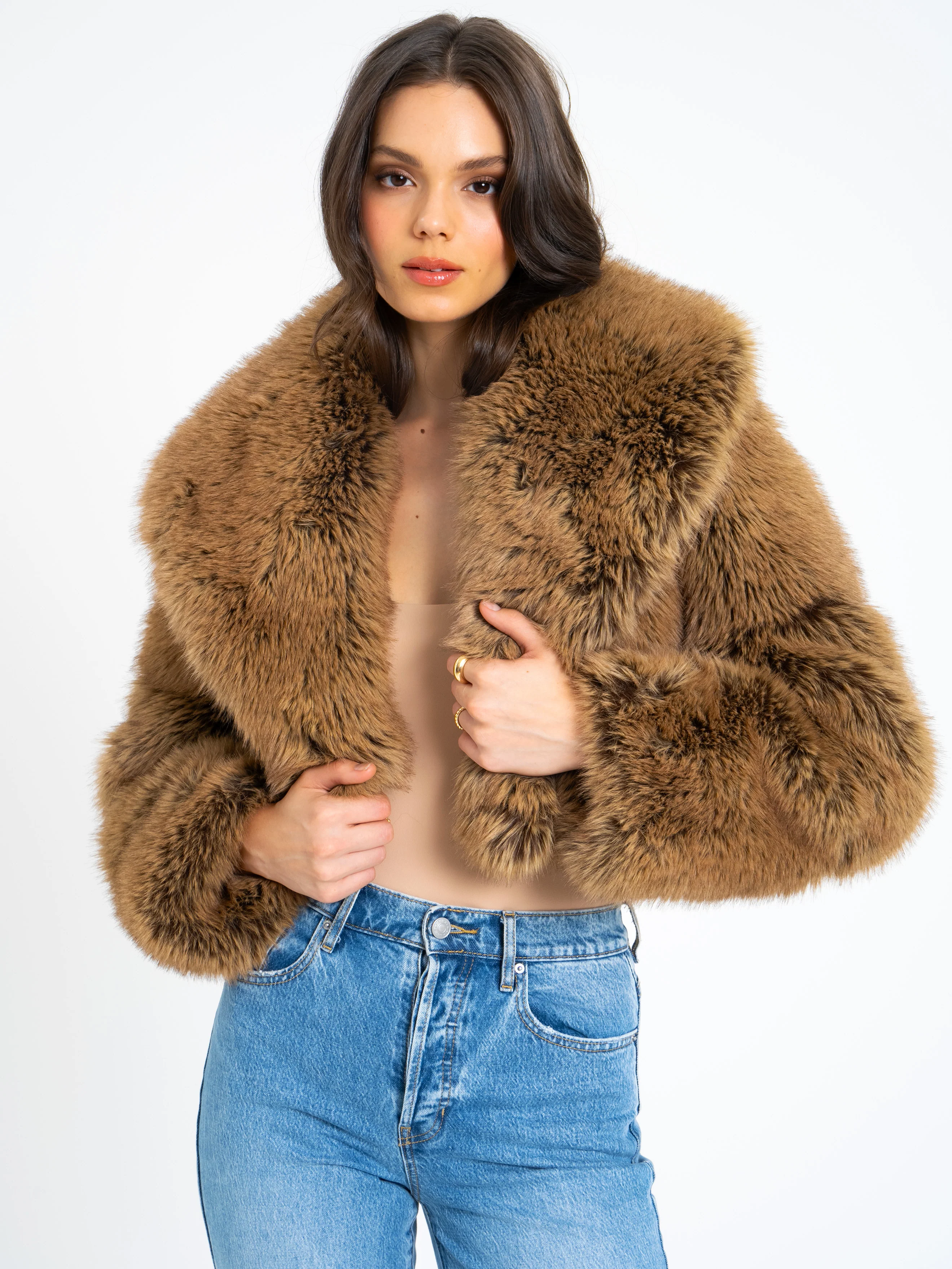 Yadavi Brown Vegan Fur Cropped Jacket - Image 13