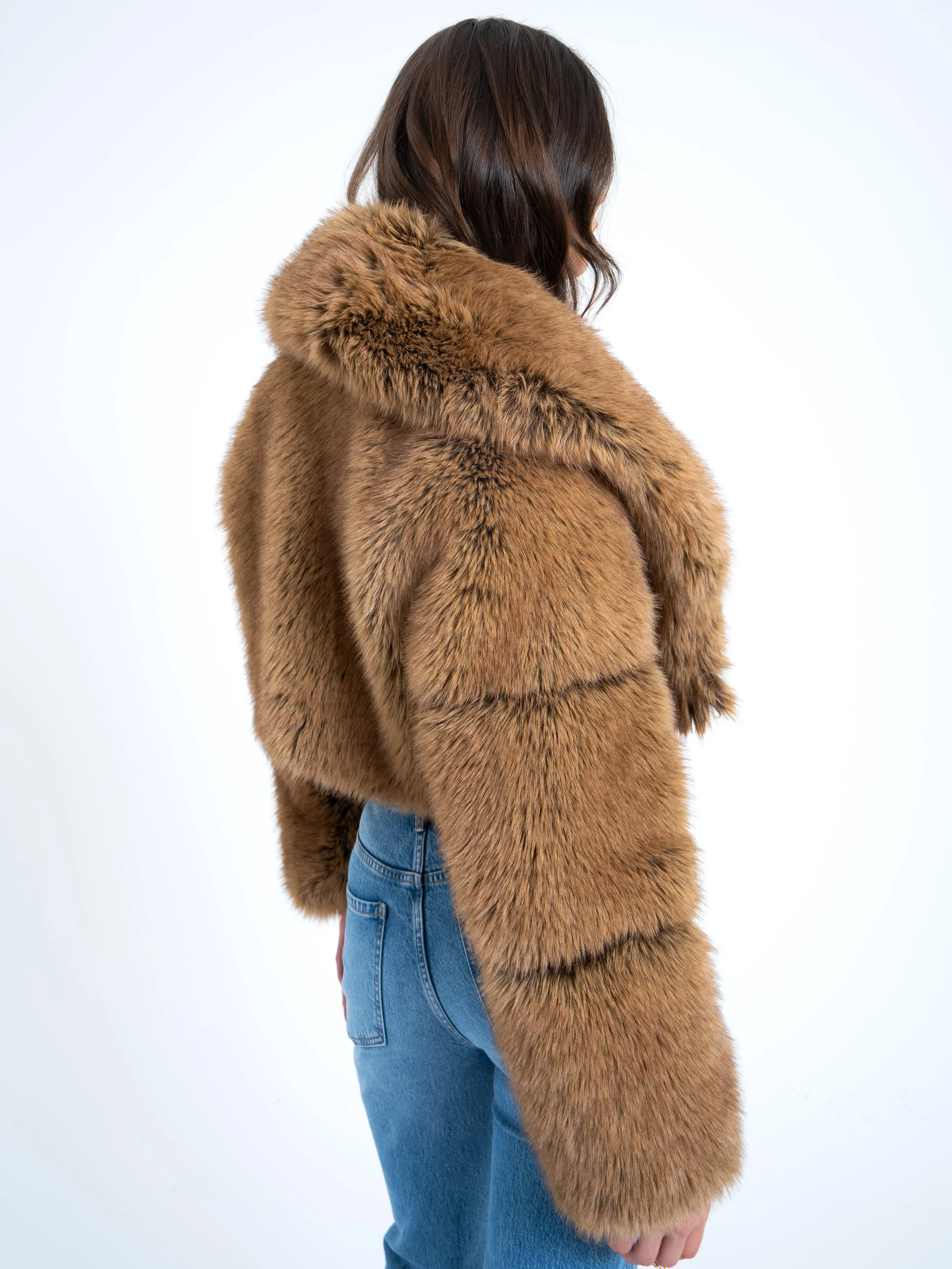 Yadavi Brown Vegan Fur Cropped Jacket - Image 14