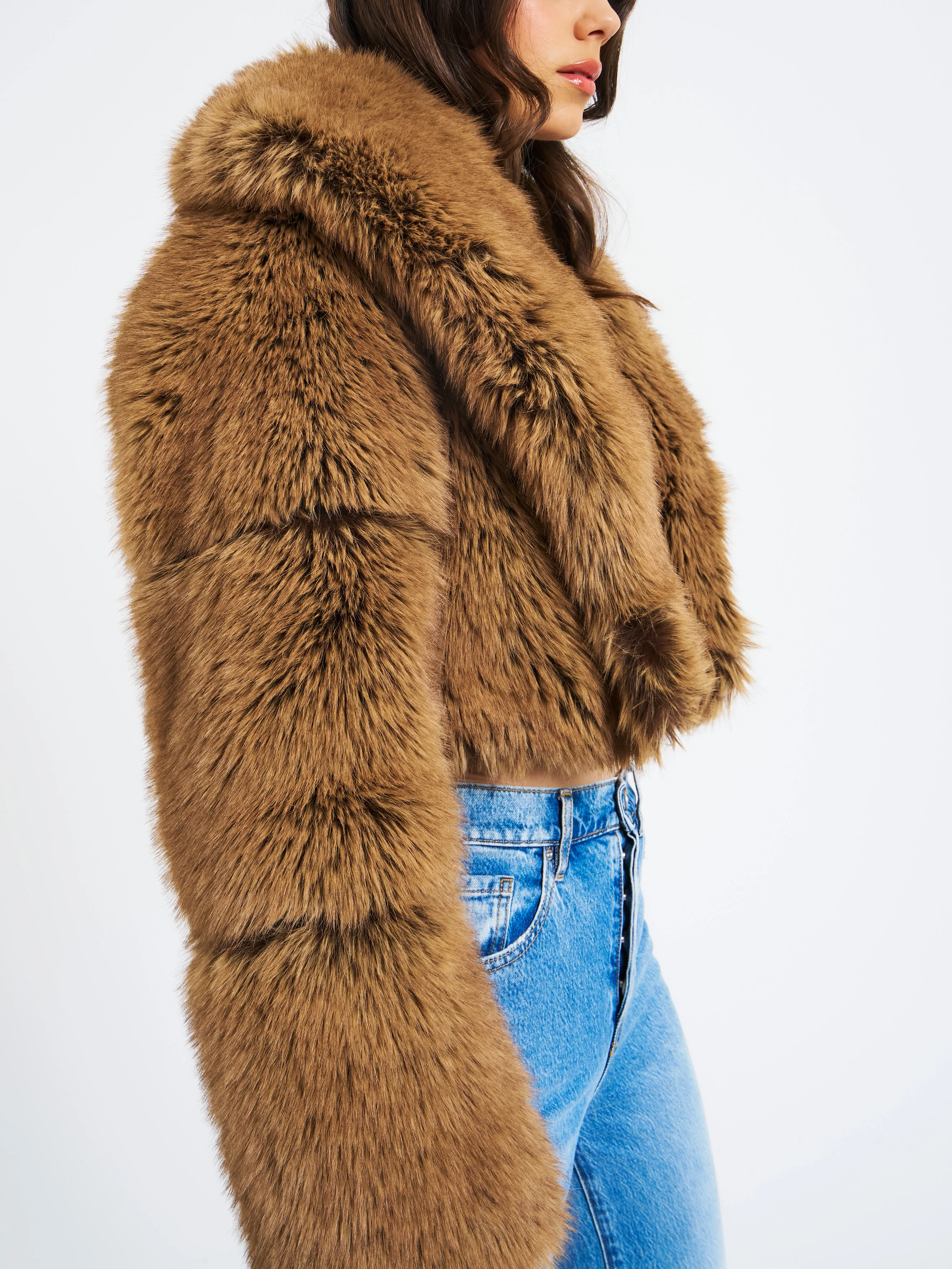 Yadavi Brown Vegan Fur Cropped Jacket - Image 15