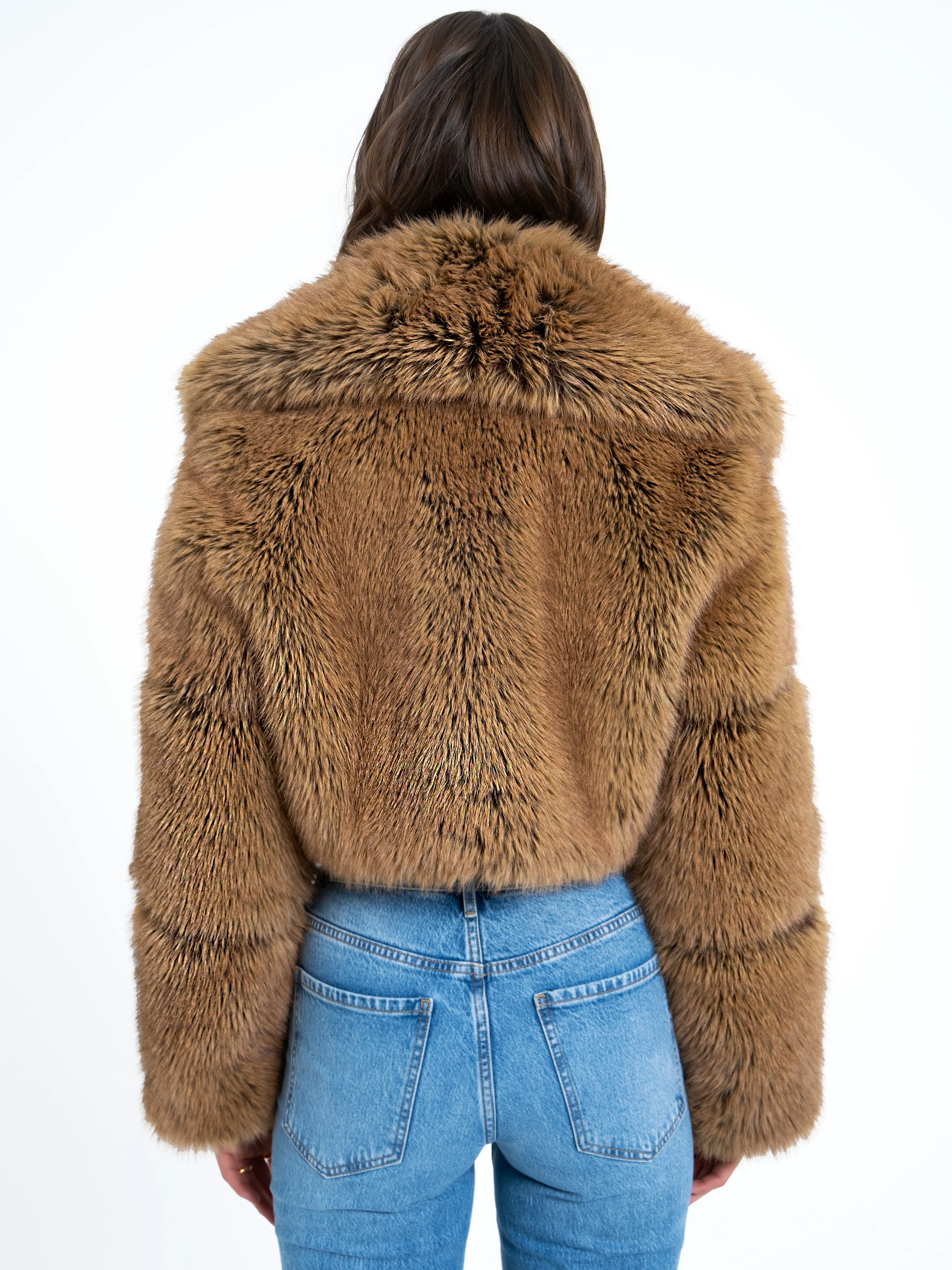 Yadavi Brown Vegan Fur Cropped Jacket - Image 16