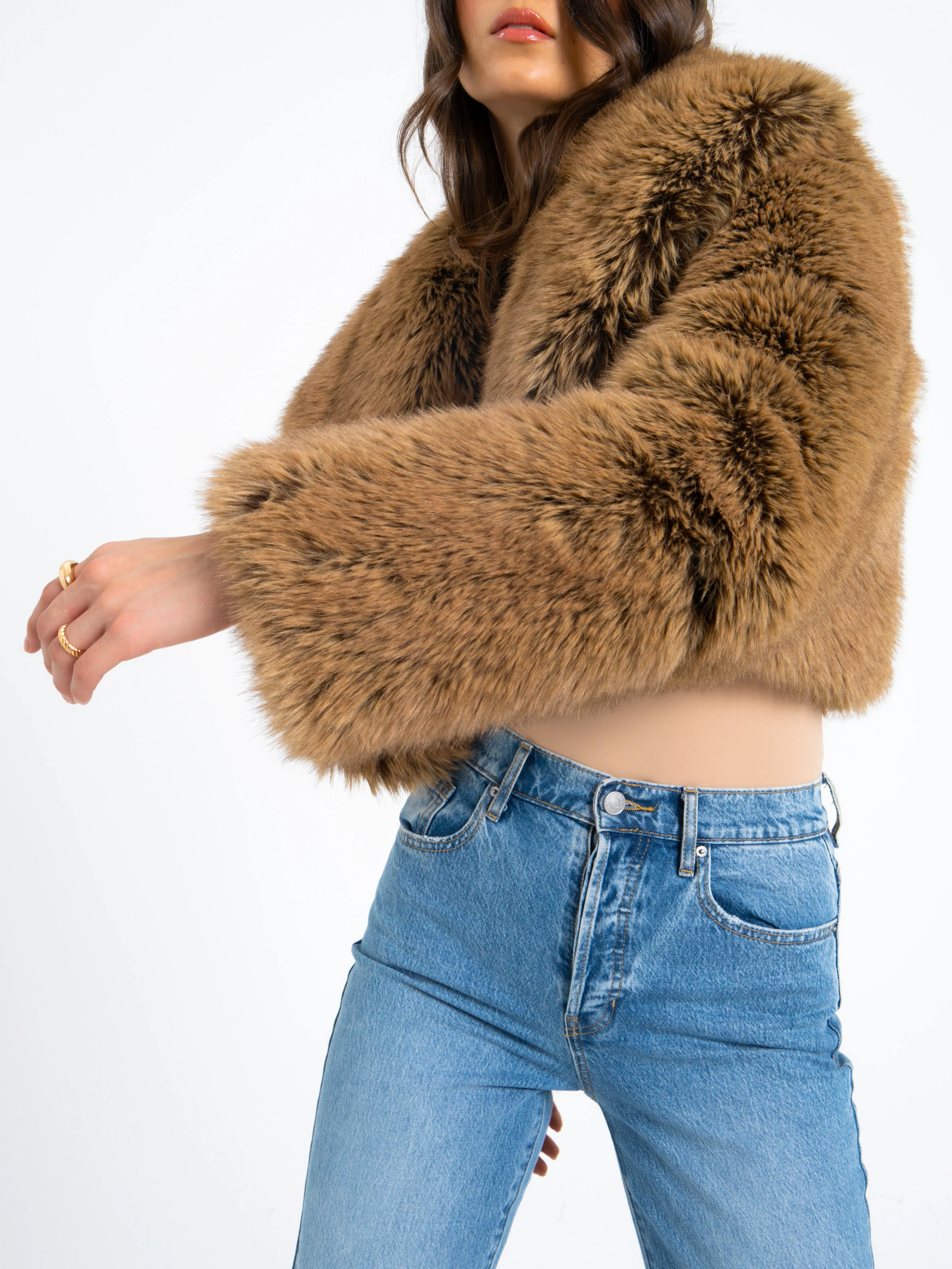 Yadavi Brown Vegan Fur Cropped Jacket - Image 17