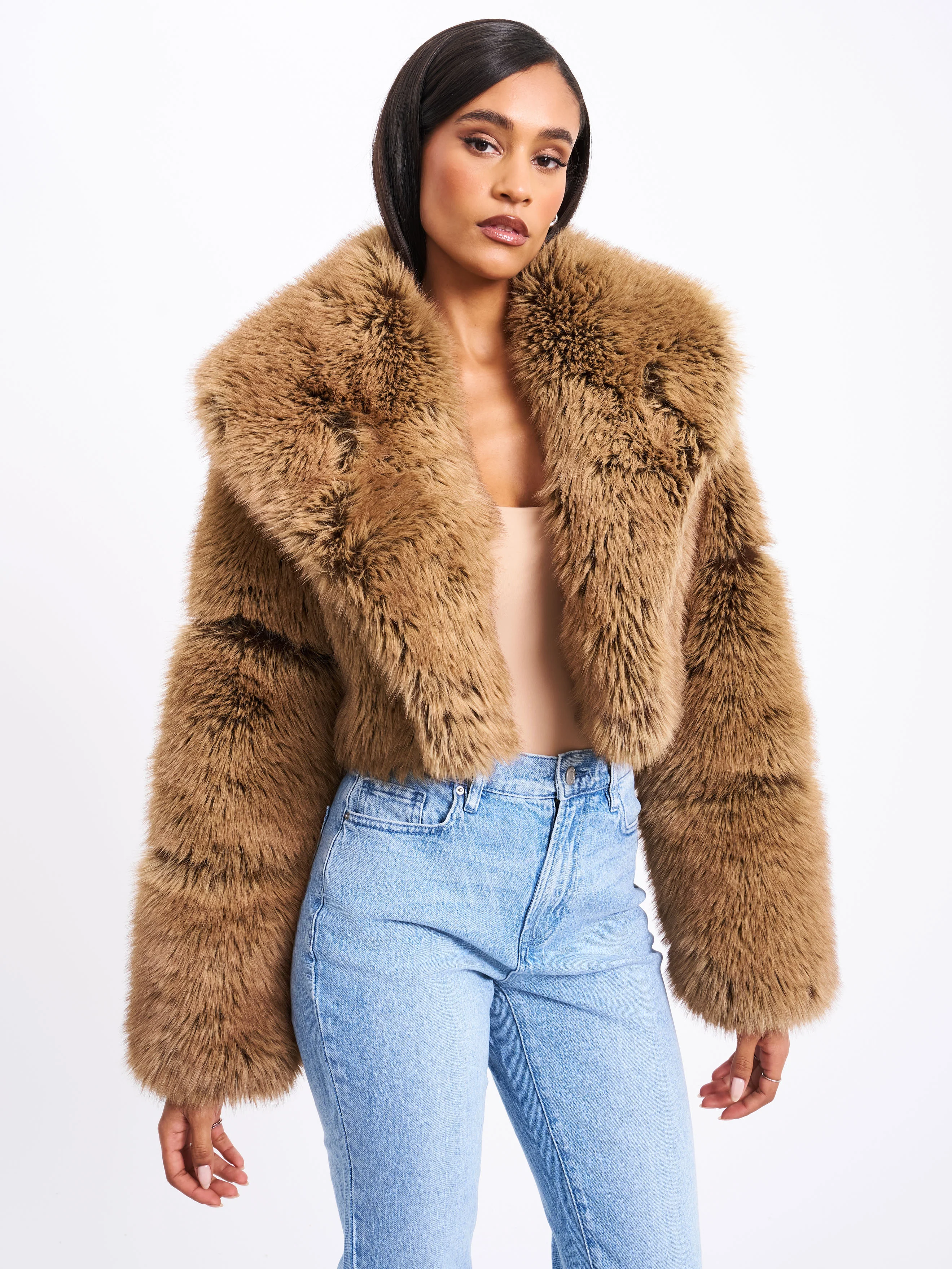Yadavi Brown Vegan Fur Cropped Jacket - Image 3