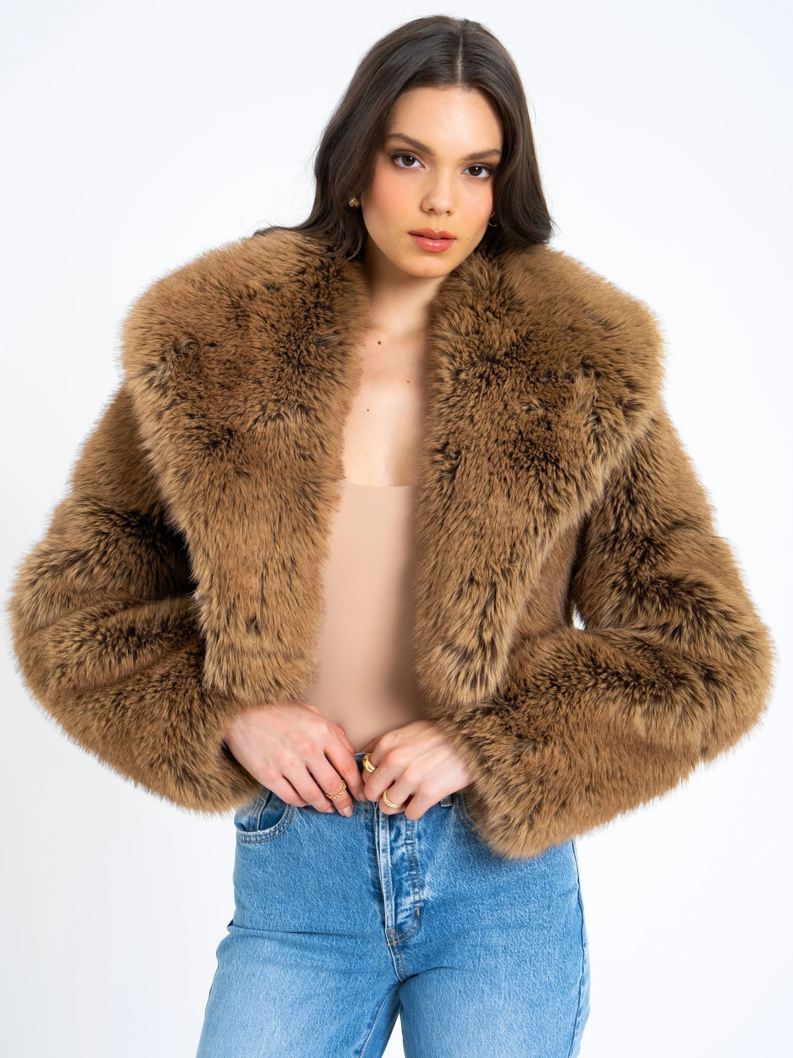Yadavi Brown Vegan Fur Cropped Jacket - Image 4