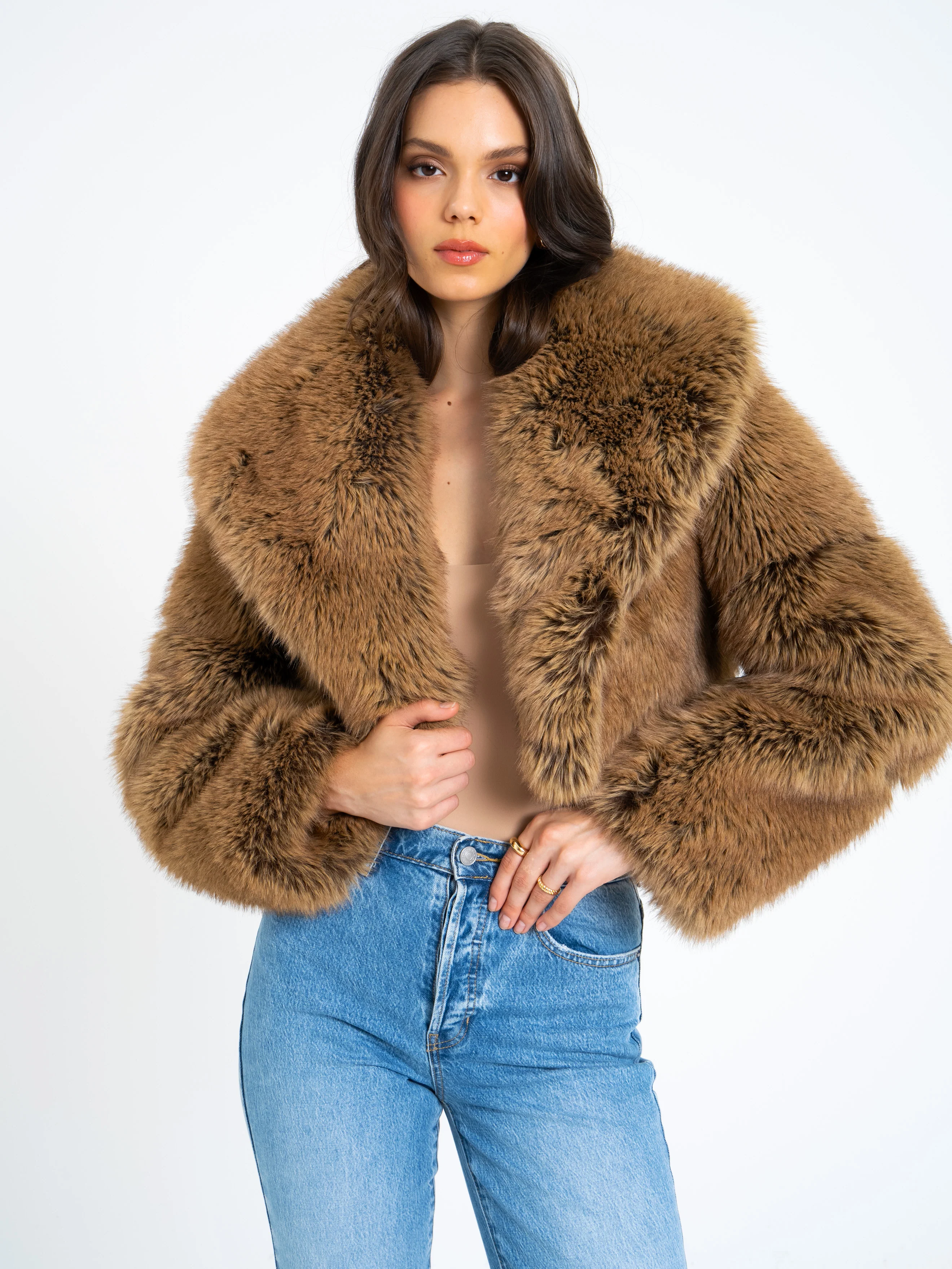 Yadavi Brown Vegan Fur Cropped Jacket - Image 6