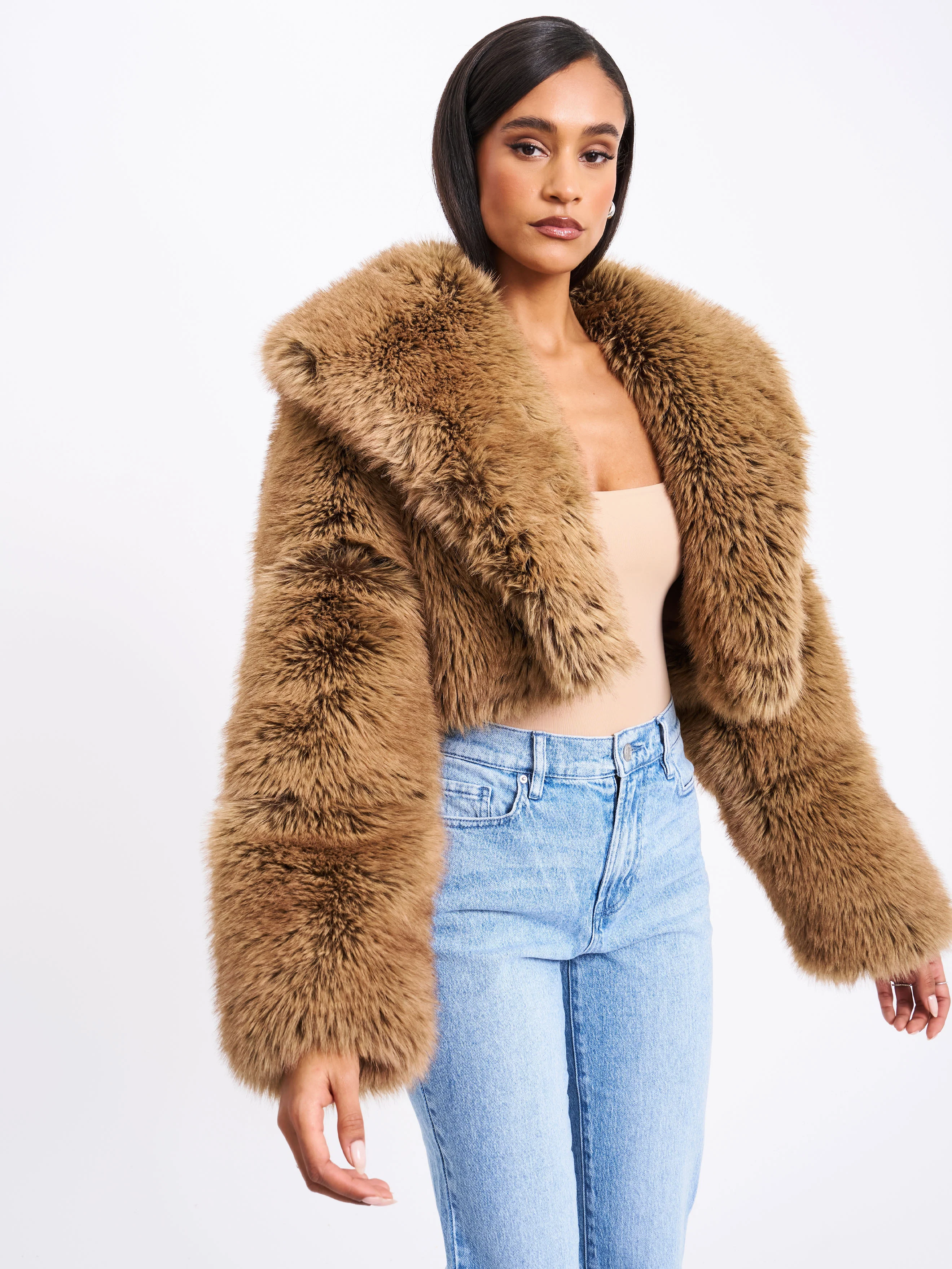 Yadavi Brown Vegan Fur Cropped Jacket - Image 7