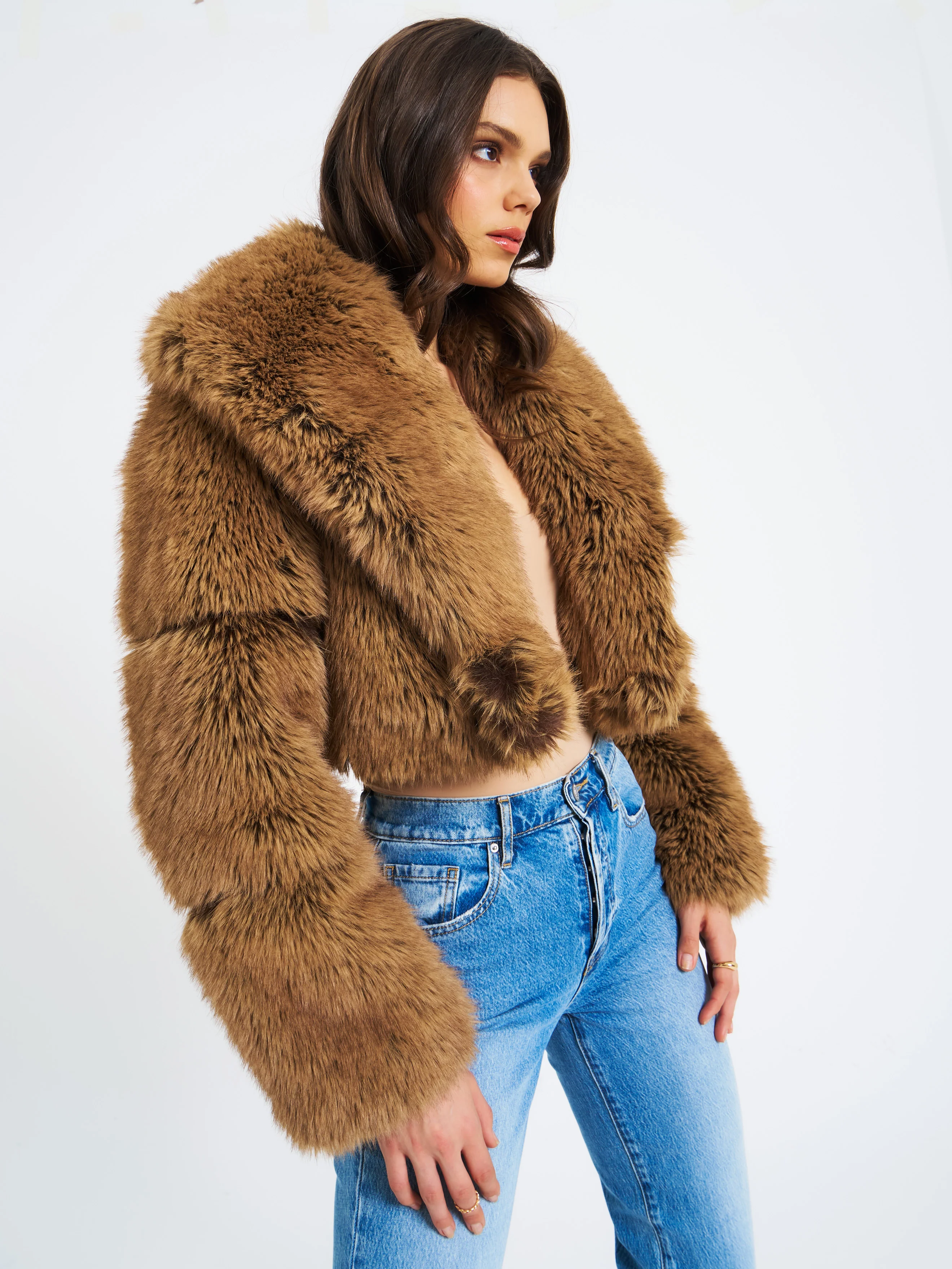 Yadavi Brown Vegan Fur Cropped Jacket - Image 8