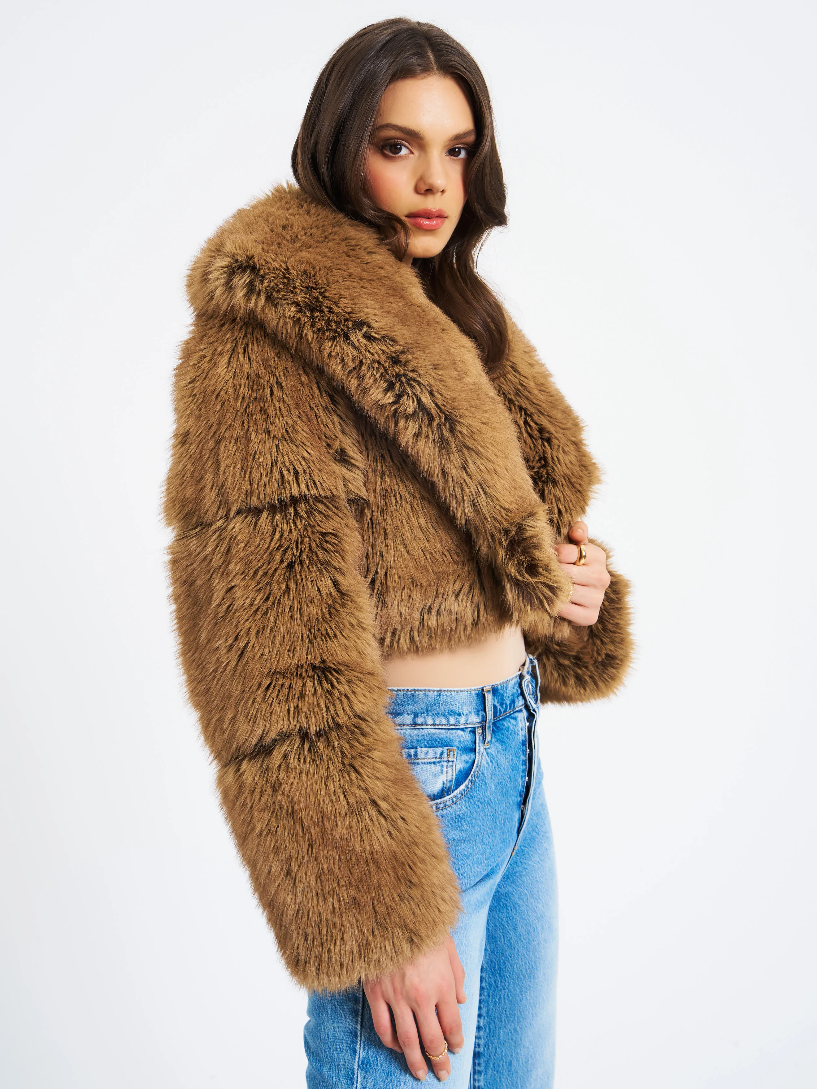 Yadavi Brown Vegan Fur Cropped Jacket - Image 9