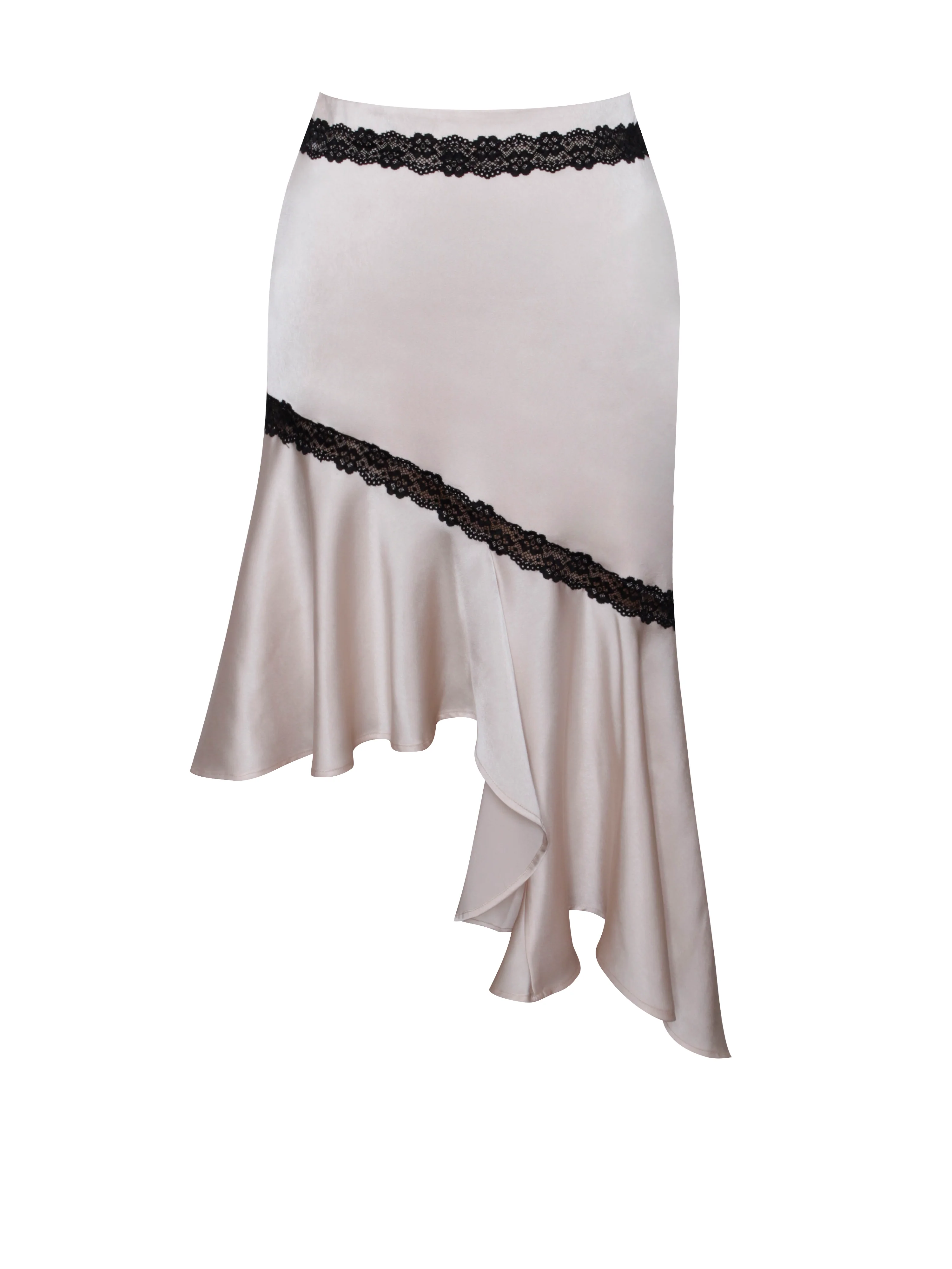 Yahvi Beige Lace Trim Satin Skirt - Image 16