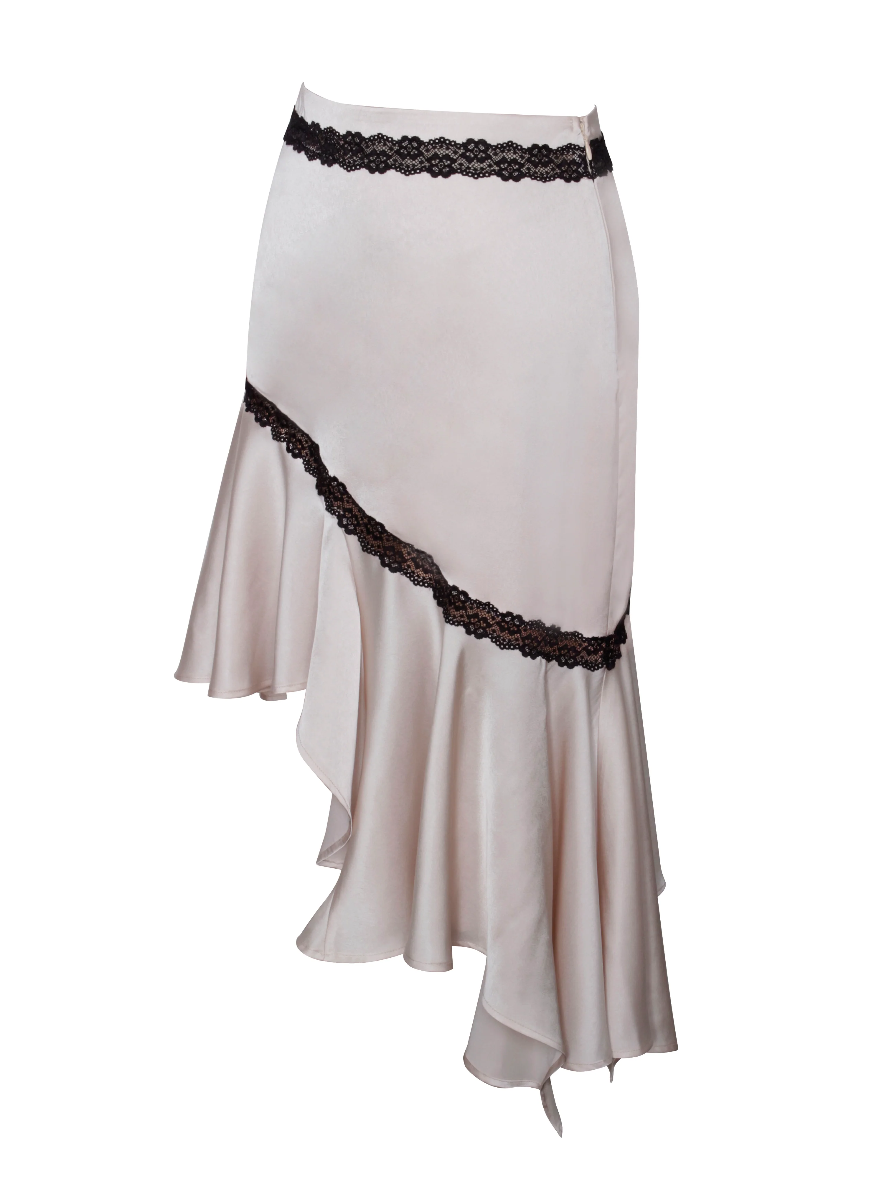 Yahvi Beige Lace Trim Satin Skirt - Image 17