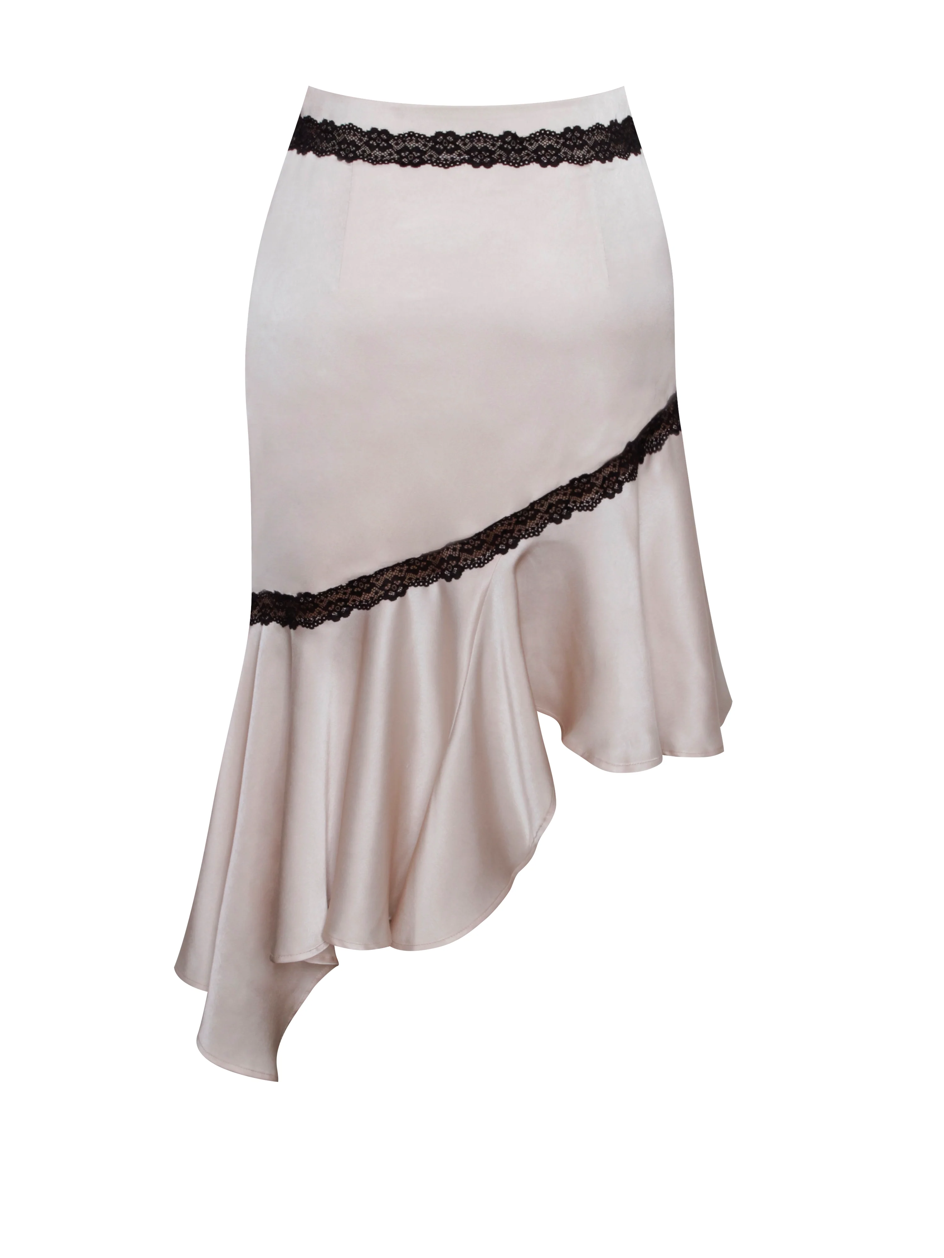 Yahvi Beige Lace Trim Satin Skirt - Image 18