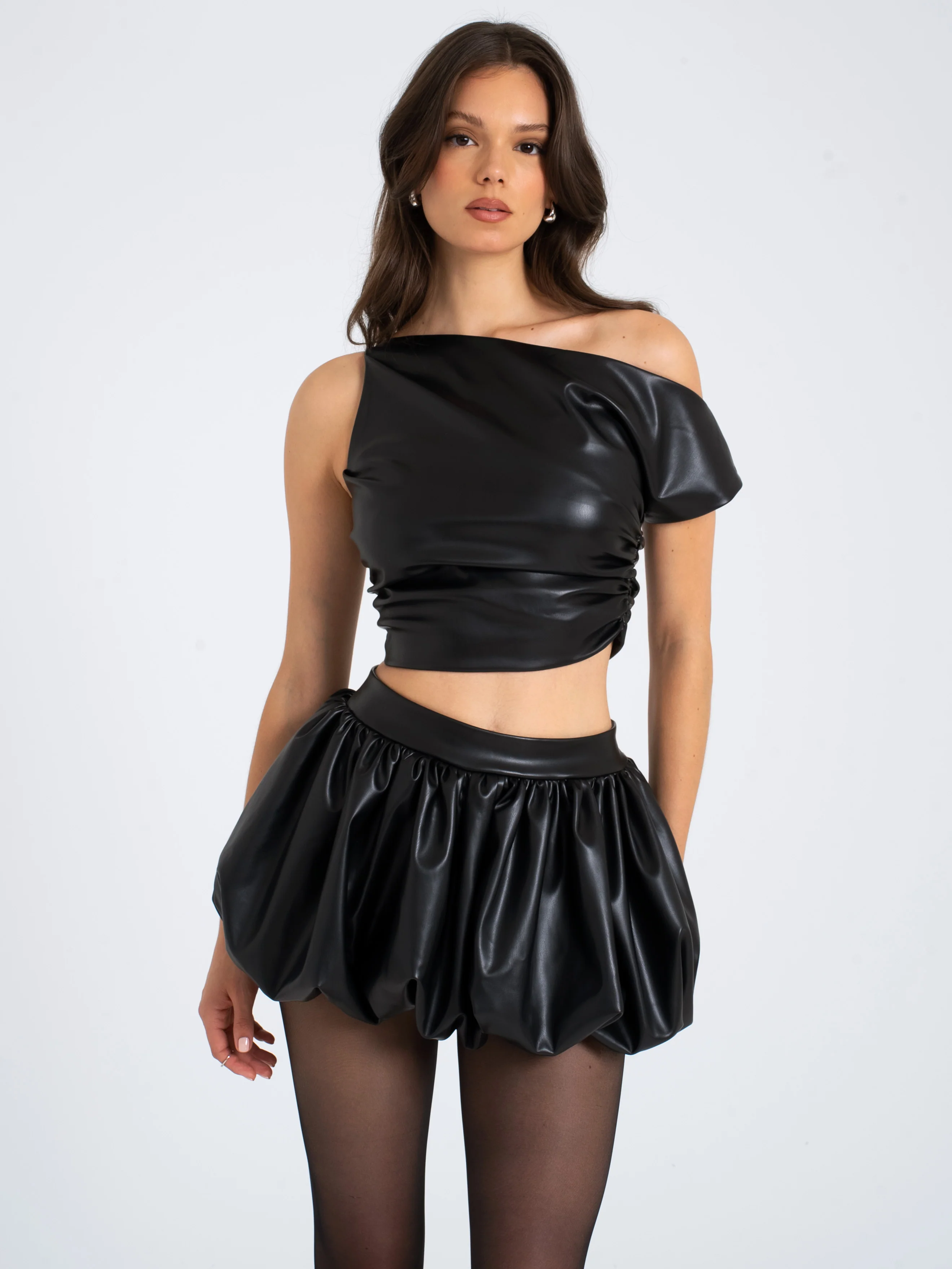 Yuna Vegan Leather Bubble Hem Skirt - Image 6