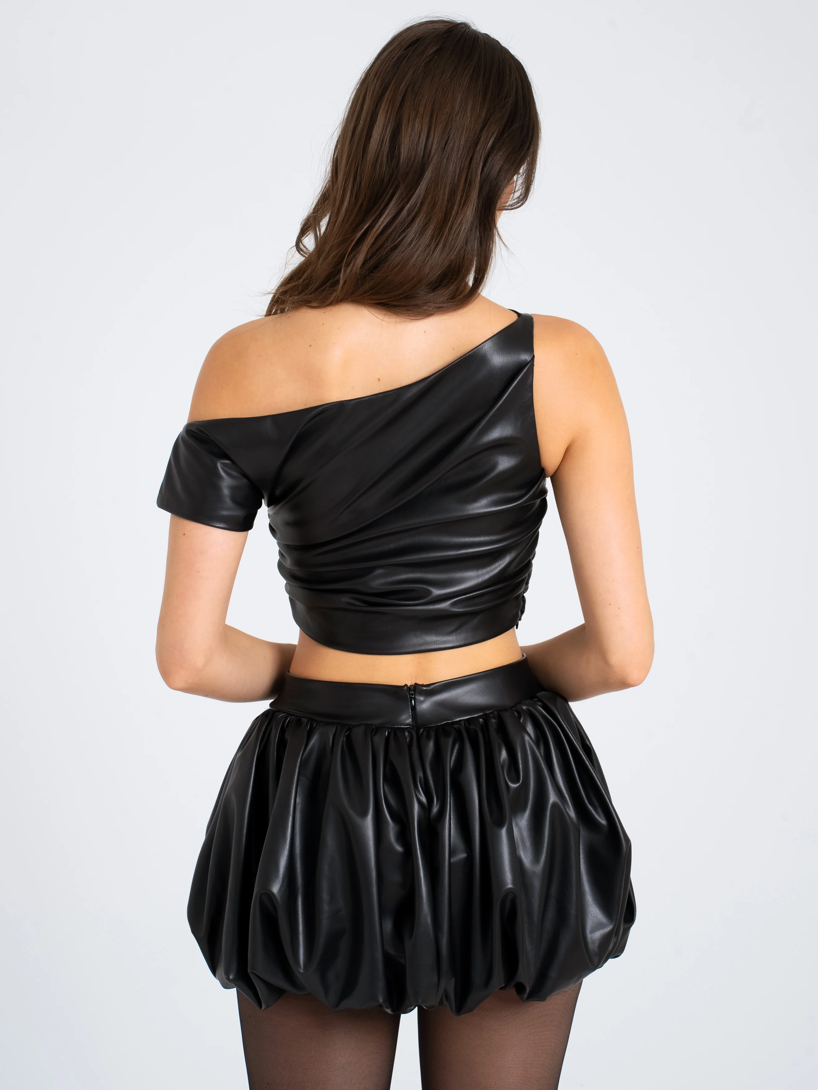 Yuna Vegan Leather Bubble Hem Skirt - Image 9