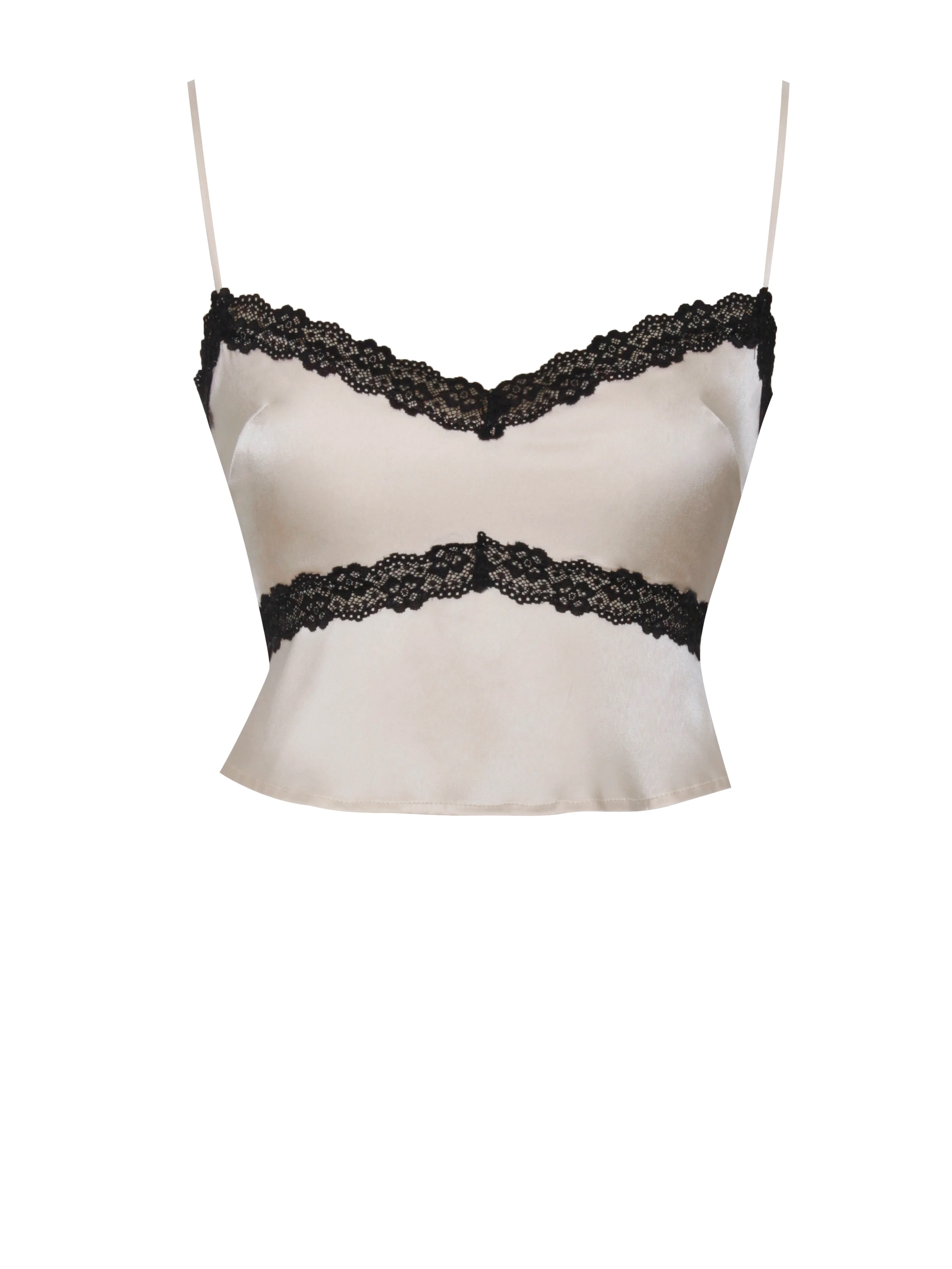 Yareli Beige Lace Trim Satin Strappy Top - Image 16