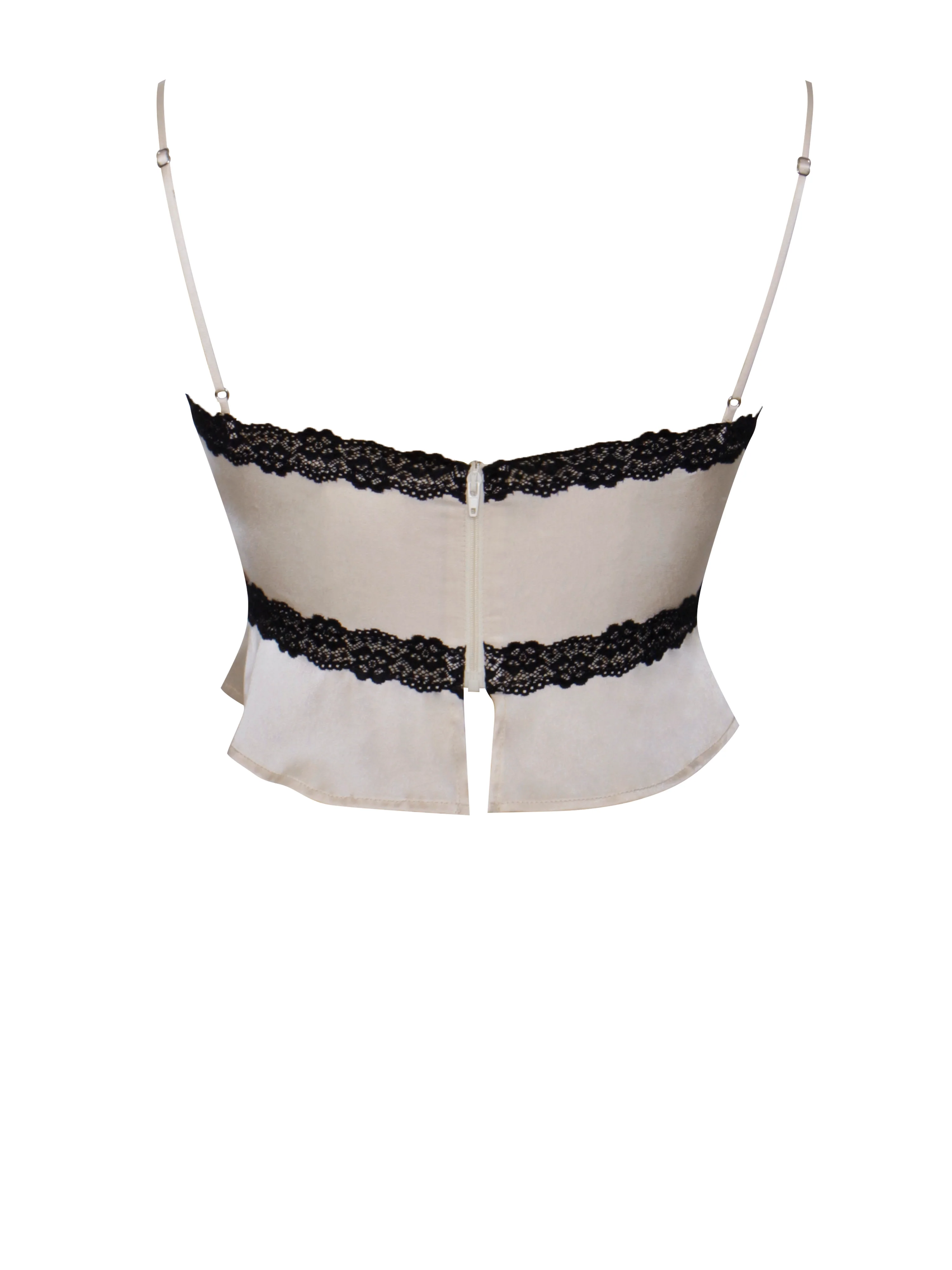 Yareli Beige Lace Trim Satin Strappy Top - Image 17