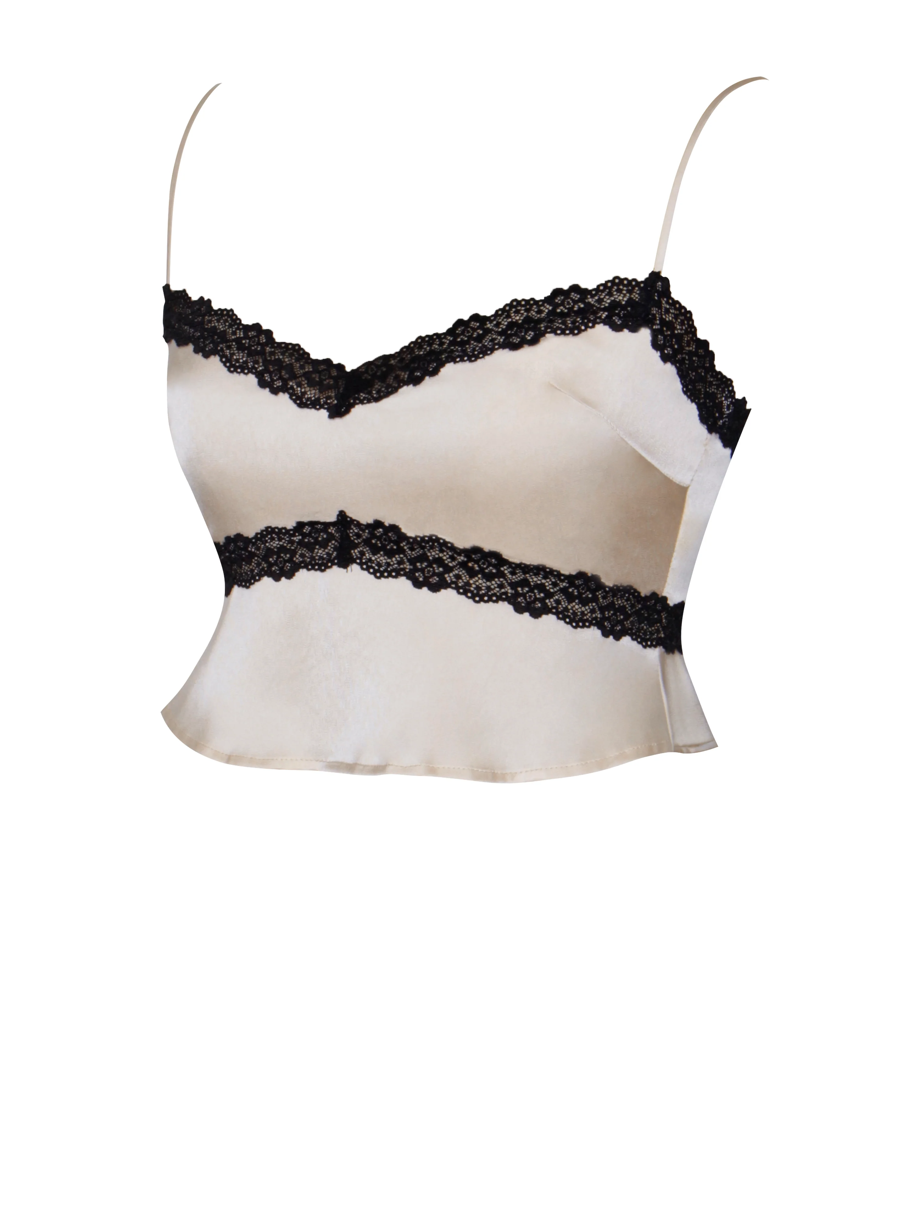 Yareli Beige Lace Trim Satin Strappy Top - Image 18