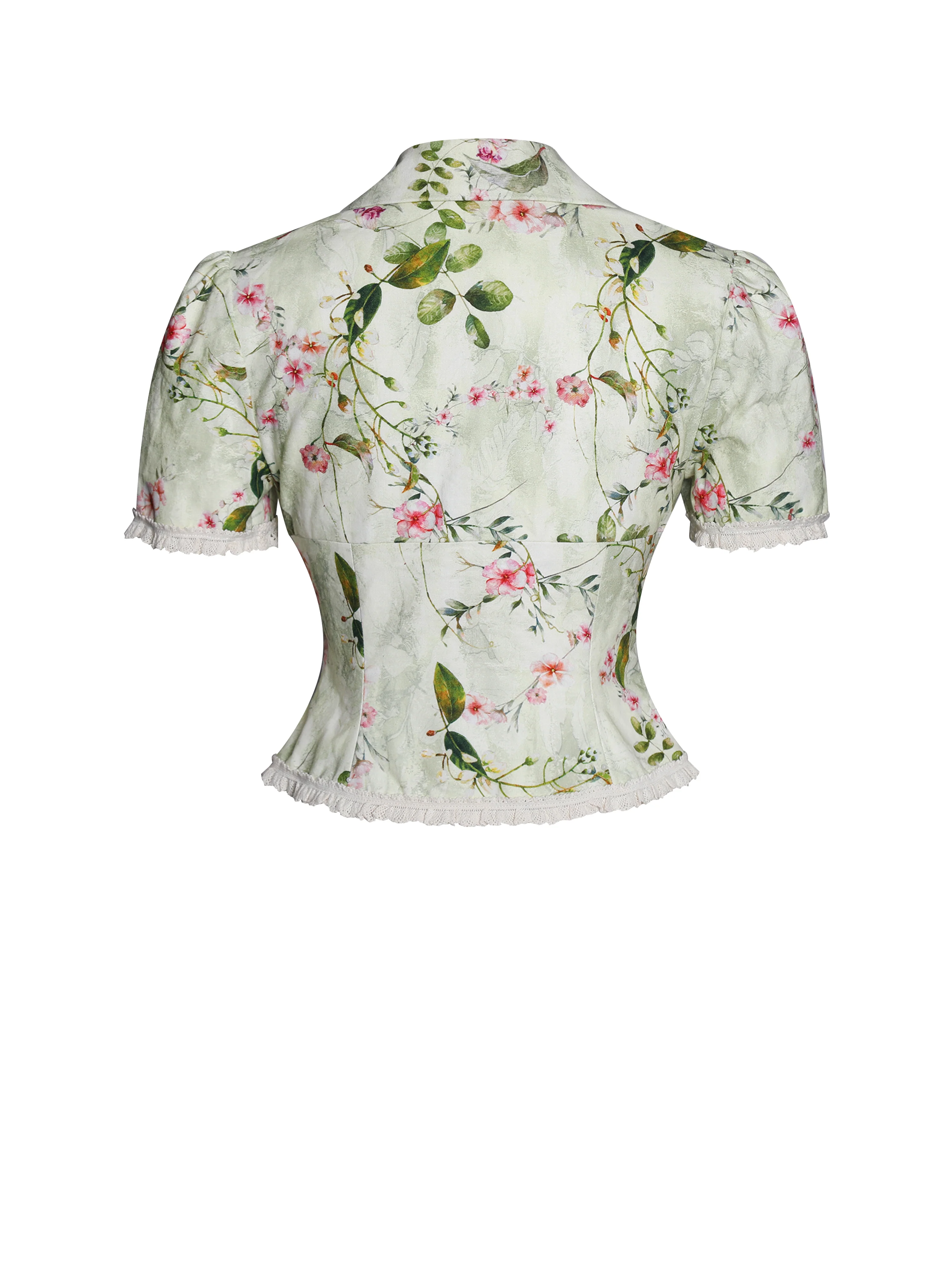 Zanella Green Floral Print Lace Trim Linen Top - Image 15