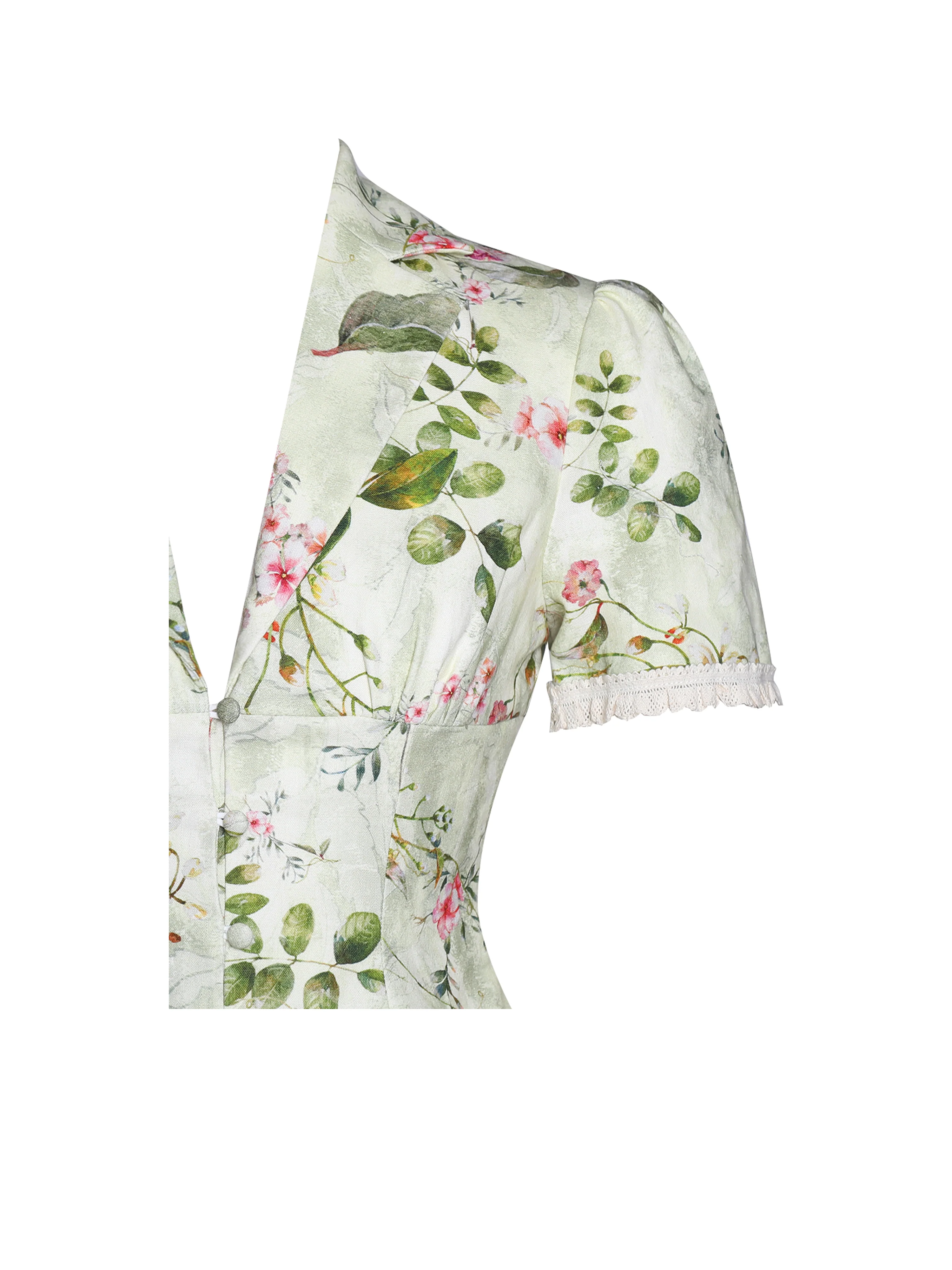 Zanella Green Floral Print Lace Trim Linen Top - Image 16