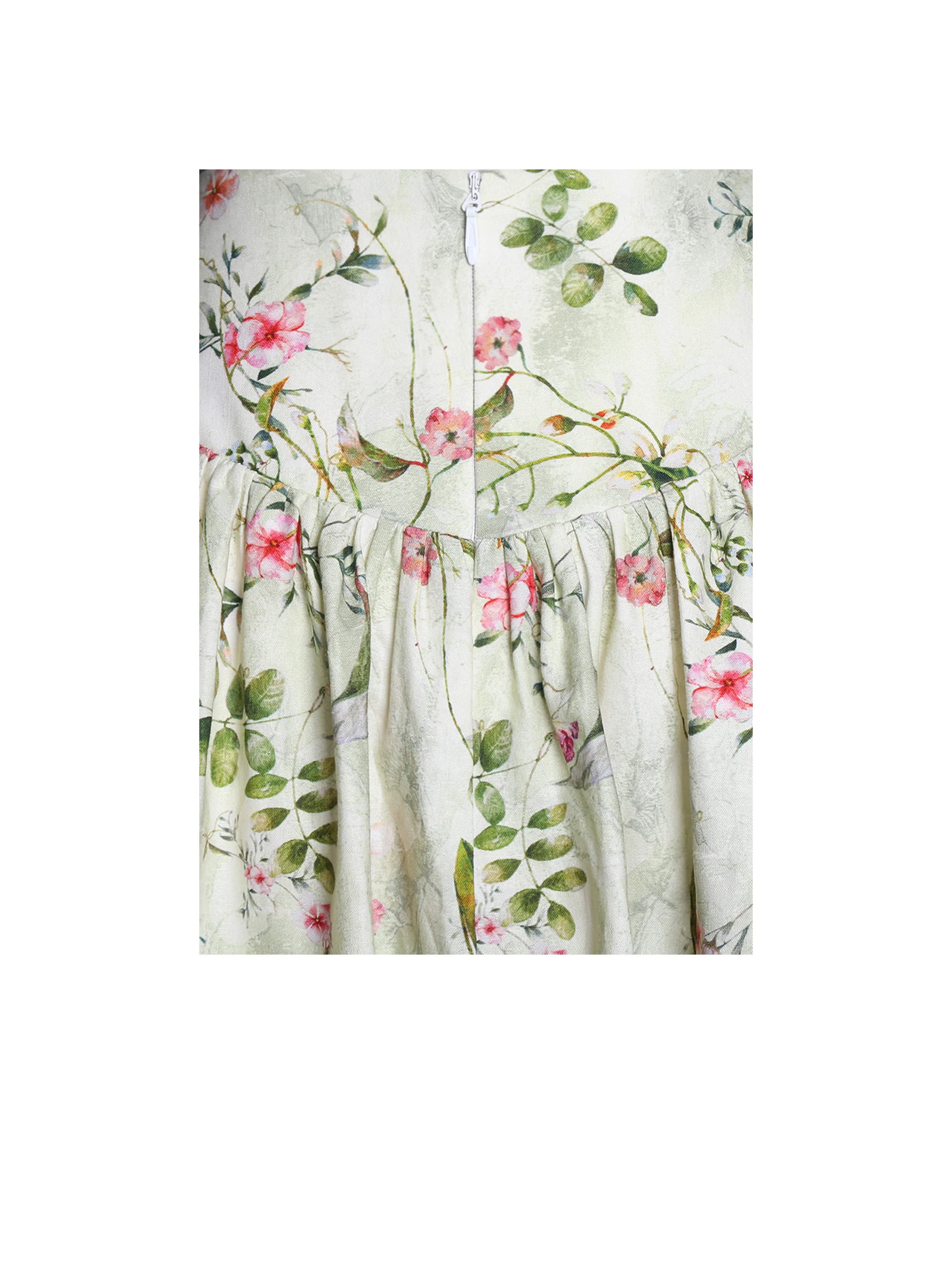 Zanelle Green Floral Print Drop Waist Linen Full Skirt - Image 16