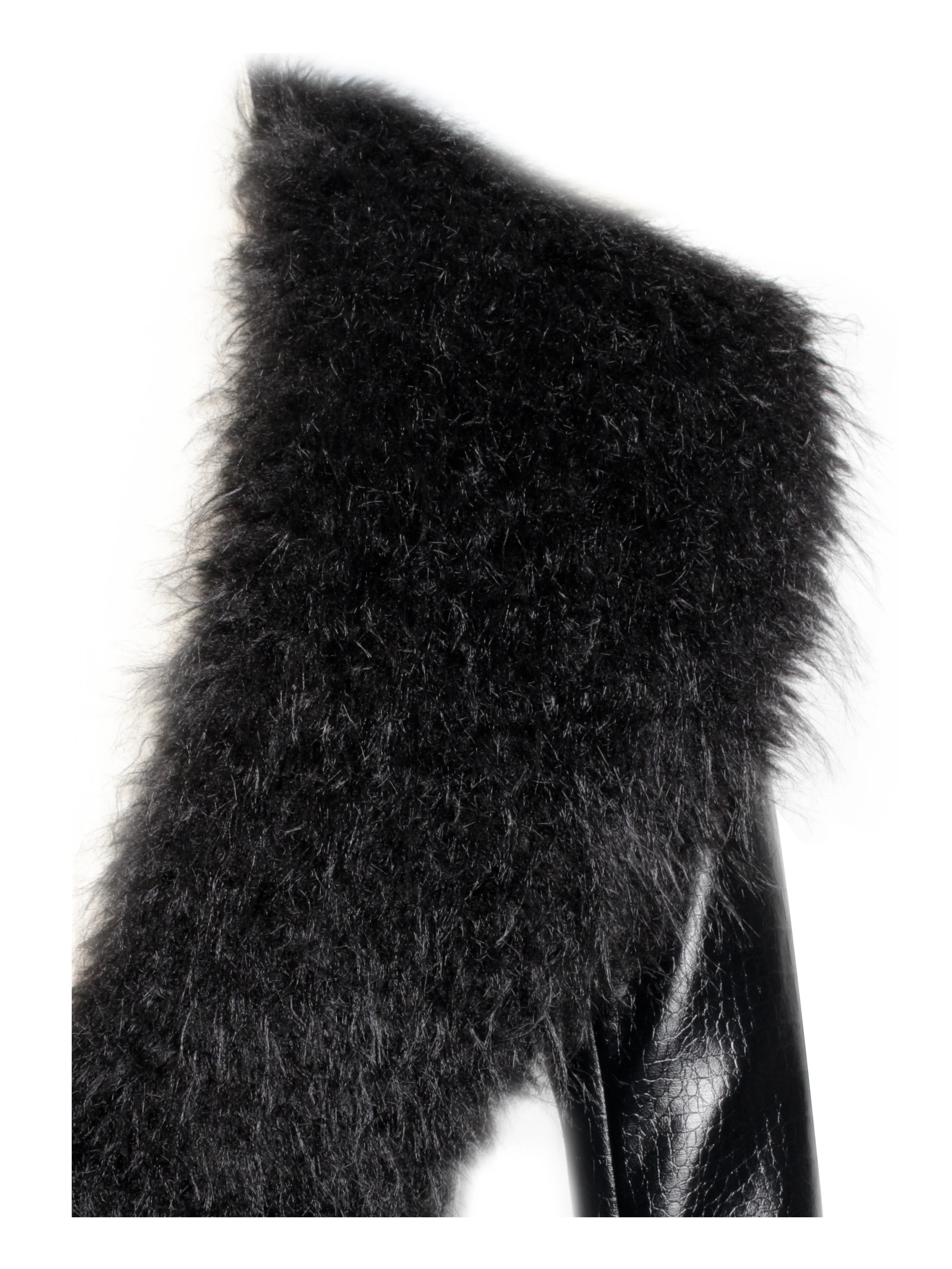 Zella Black Fur Trim Vegan Croc Leather Coat - Image 14