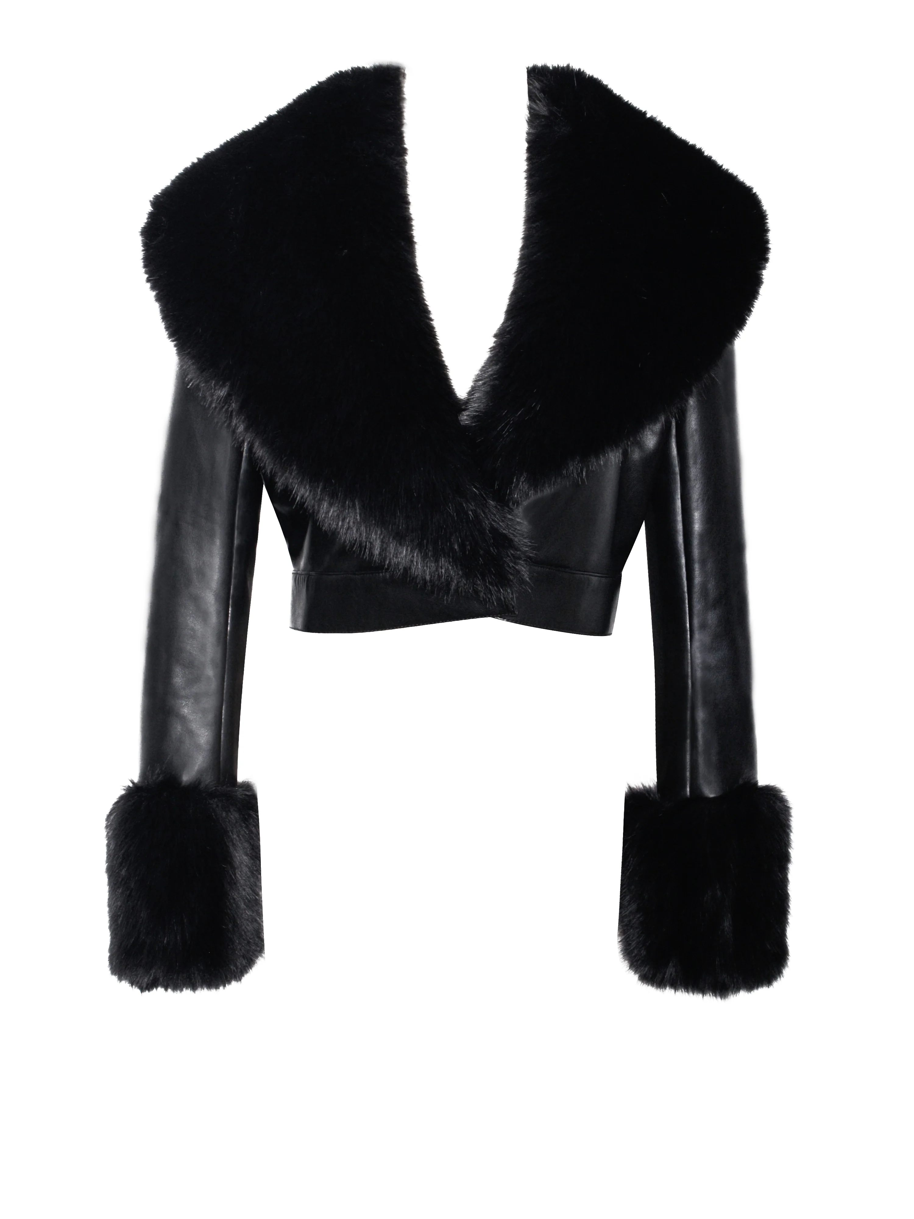 Ziah Cropped Leather Jacket with Fur Collar - Image 22
