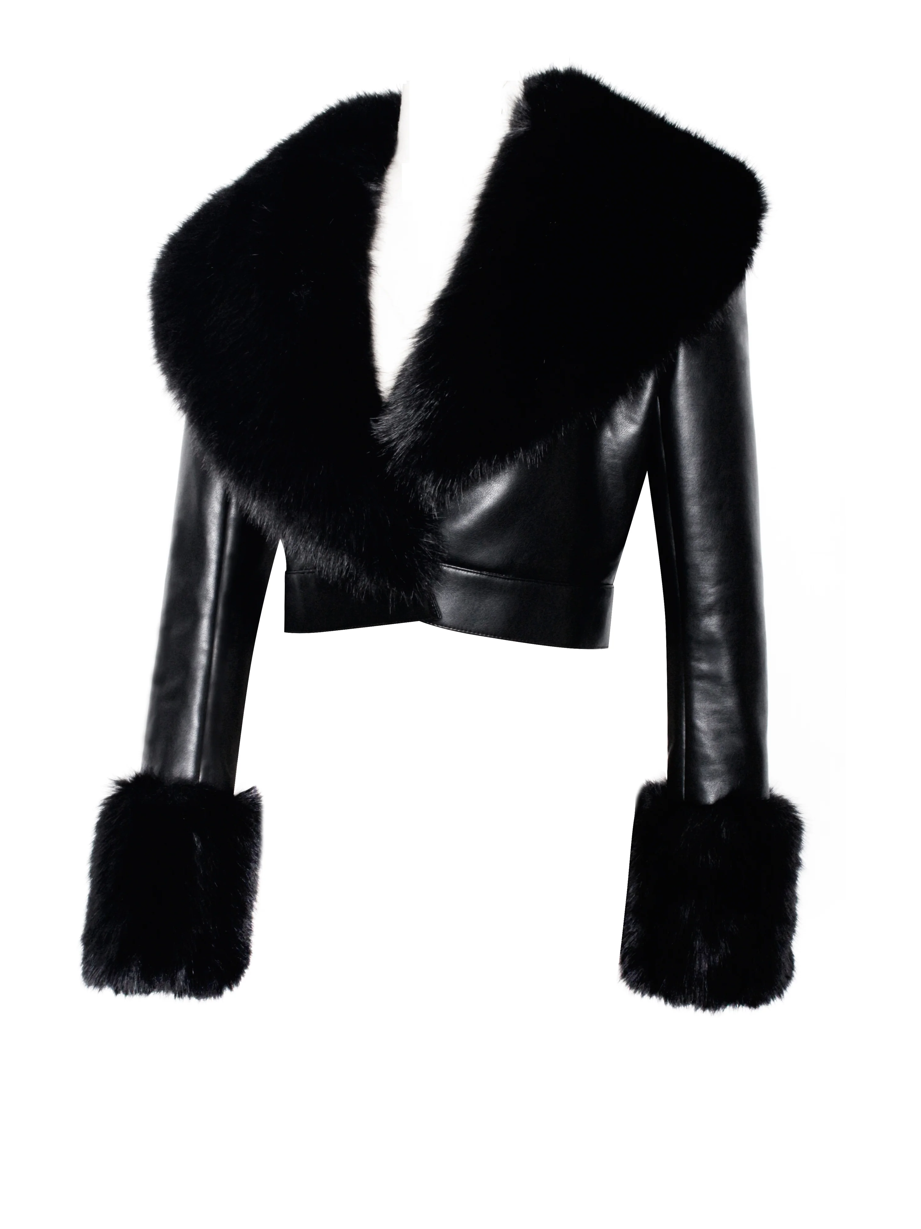 Ziah Cropped Leather Jacket with Fur Collar - Image 23