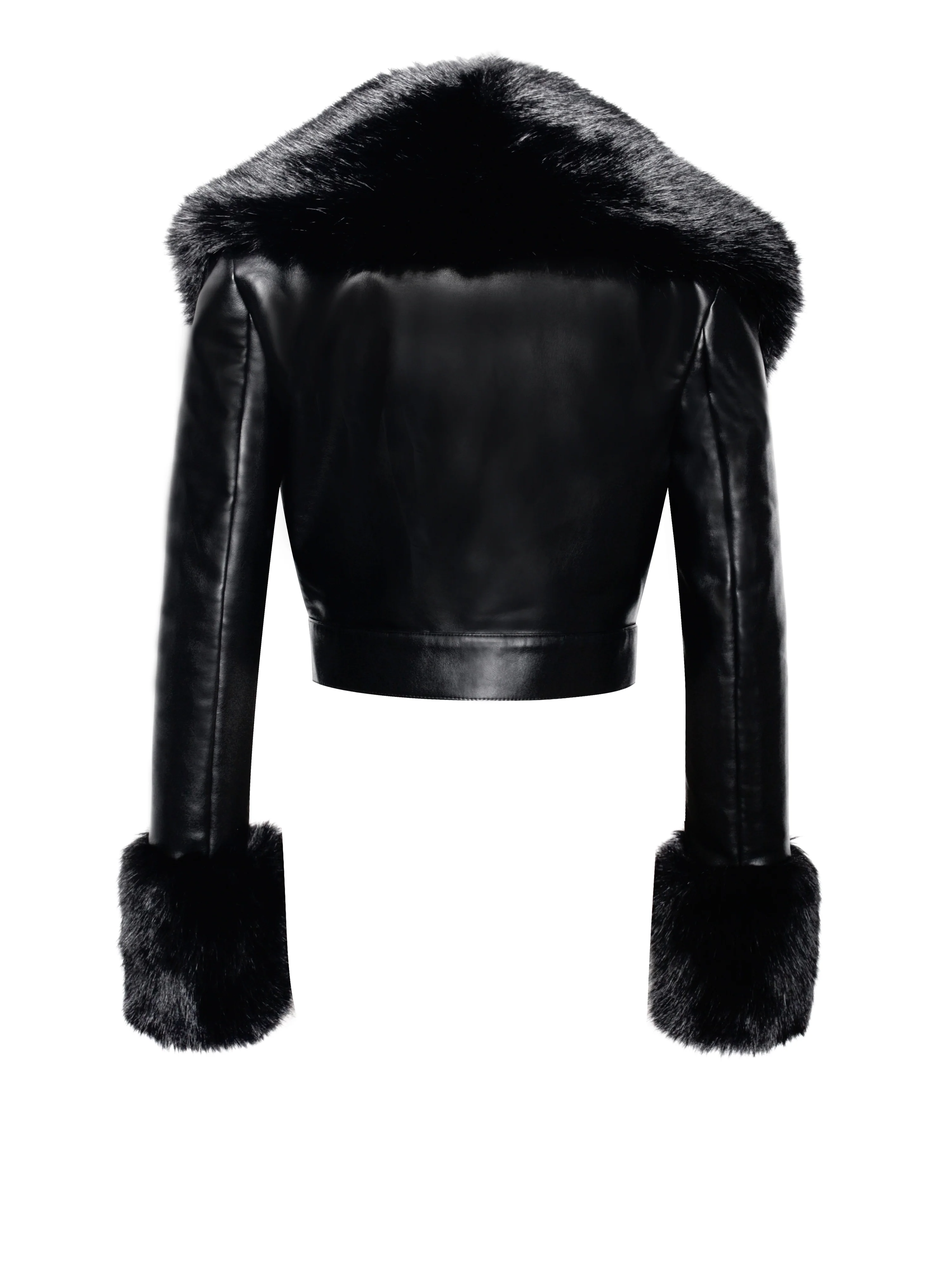 Ziah Cropped Leather Jacket with Fur Collar - Image 24